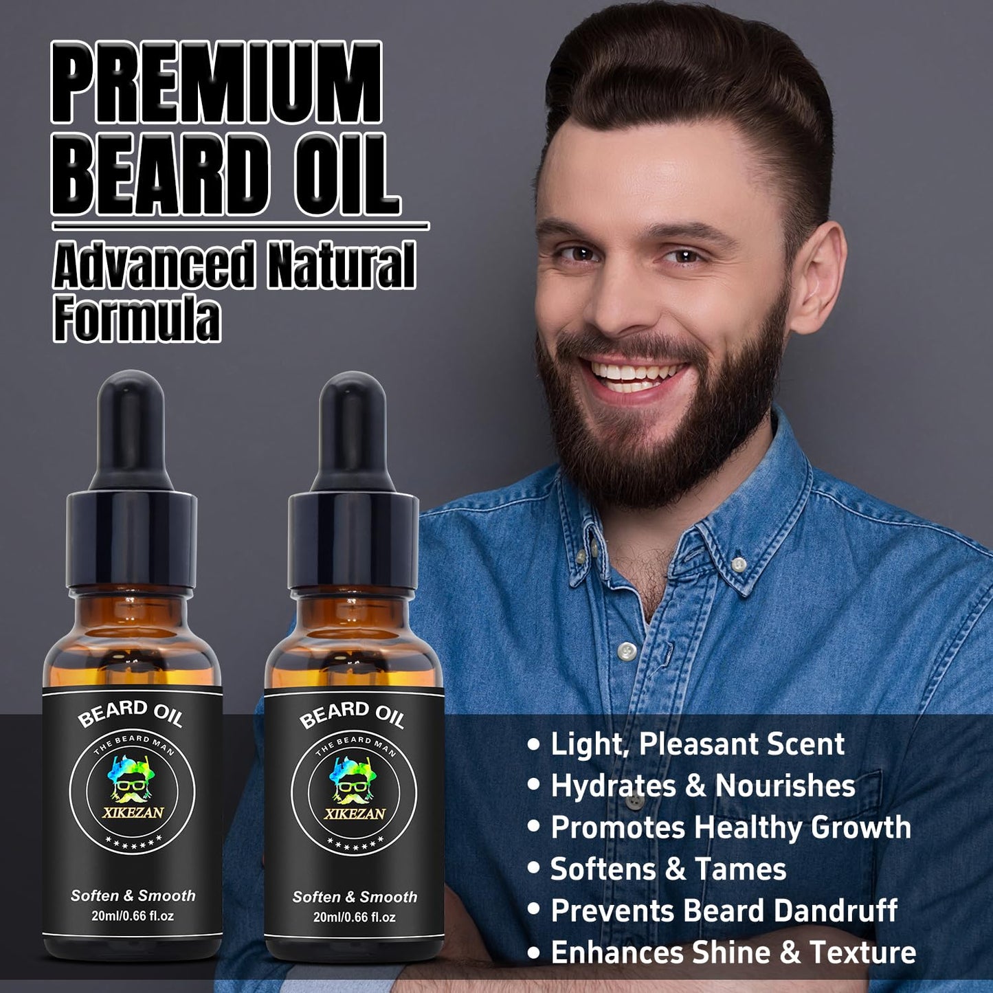 XIKEZAN Beard Kit for Men Grooming & Straightening Set,w/Beard Straightener, 2 Pack Oil, Balm, Comb, Scissor, Brush, Birthday Valentines Gifts for Him Dad Men Boyfriend Christmas Stocking Stuffers