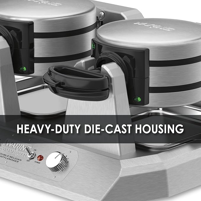 Waring Commercial WW300BX Double Side by Side Belgian Waffle Maker, Coated Non Stick Cooking Plates, Produces 75 Waffles Per Hour,208V, 2700W, 6-15 Phase Plug