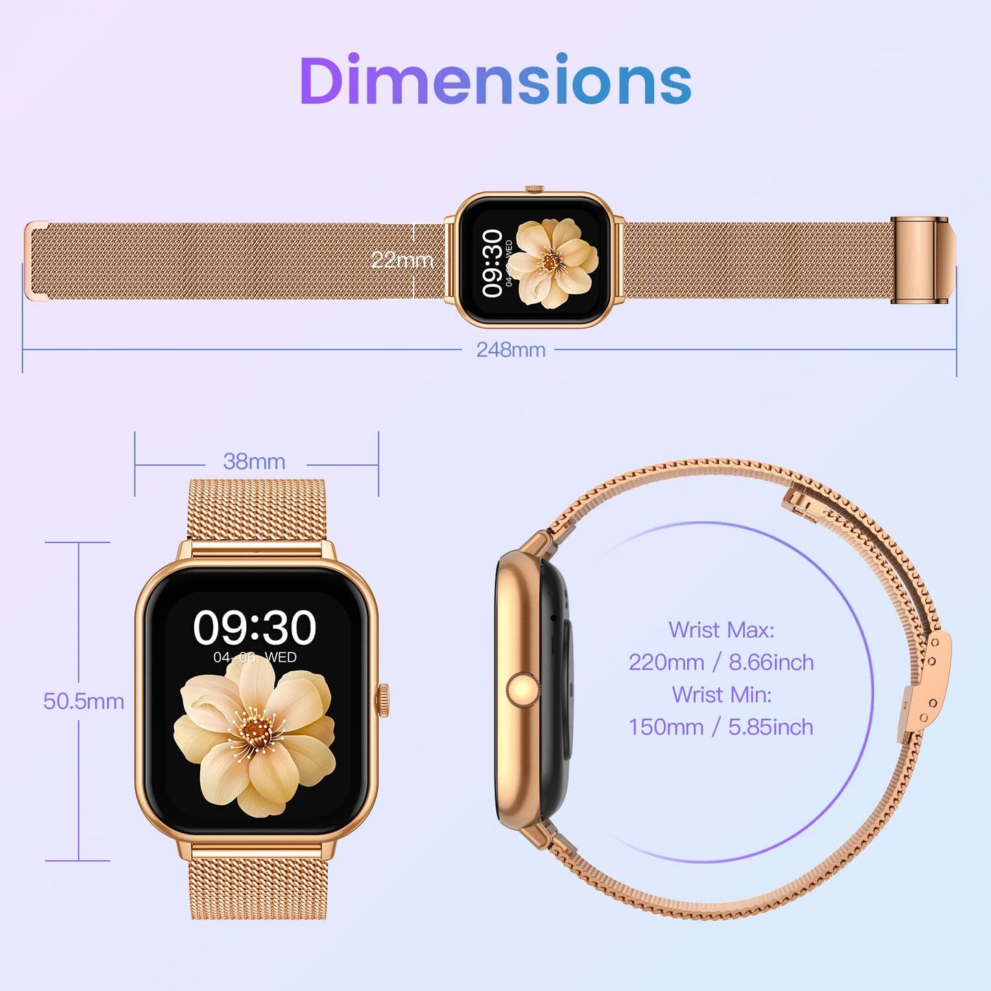 Smart Watch for Women Fitness Tracker: 1.83 Inch Bluetooth Call Smartwatch with Blood Oxygen Blood Pressure Monitor Compatible with Android Ios 100+ Sport Mode Heart Rate Steps Counter Waterproof Ip67