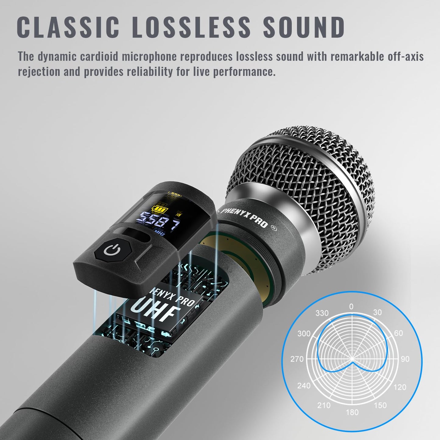 Phenyx Pro Wireless Microphone System, 8-Channel Metal Wireless Mic Set w/ 8 Cordless Mics, 8x20 UHF Frequencies, 200ft Range, Dynamic Microphones for Singing, Karaoke, Church, DJ (PTU-4200-8H)