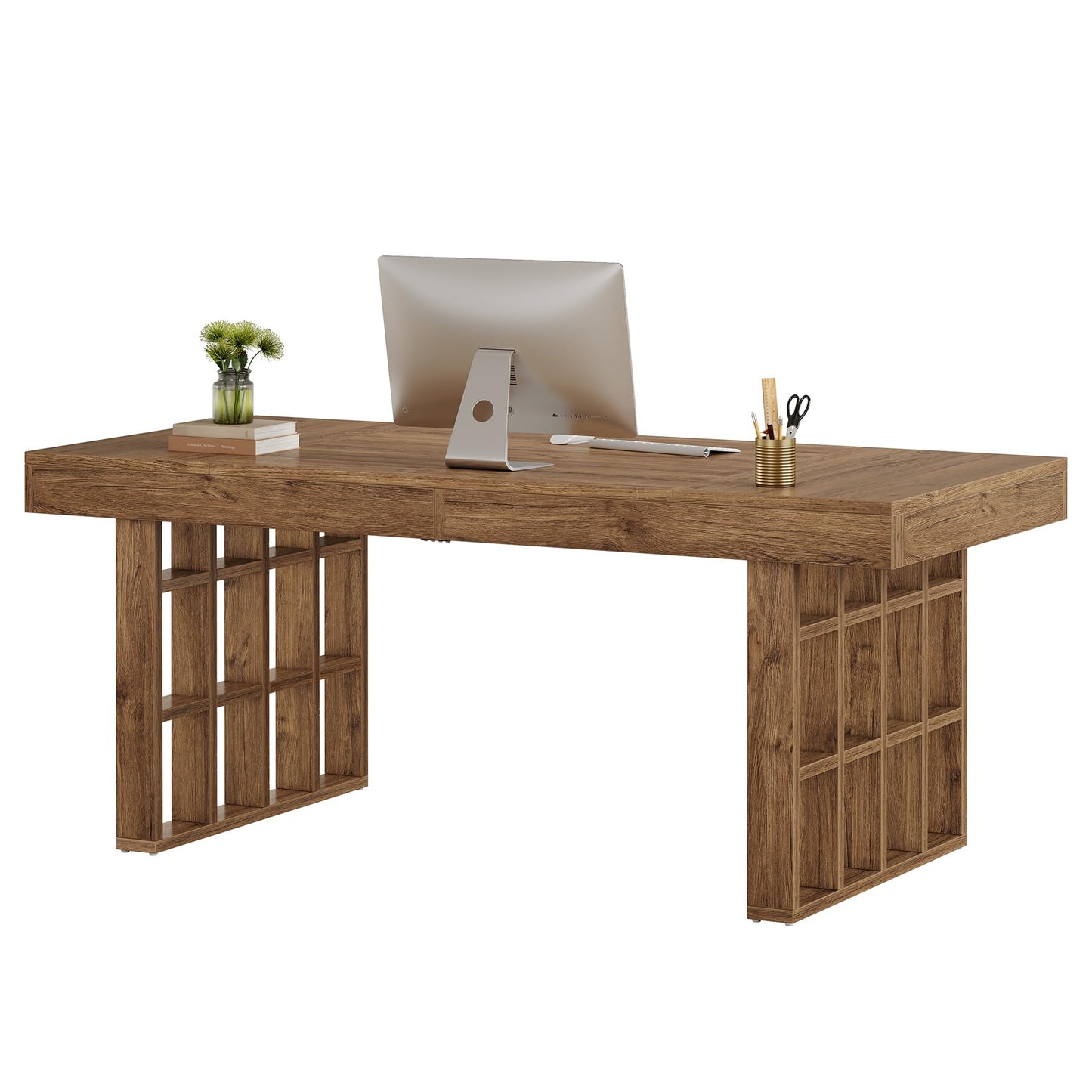 Tribesigns 62.9-Inch Computer Desk, Large Office Executive Desk with Double Pedestal, Simple Wooden Writing Study Table for Home Office