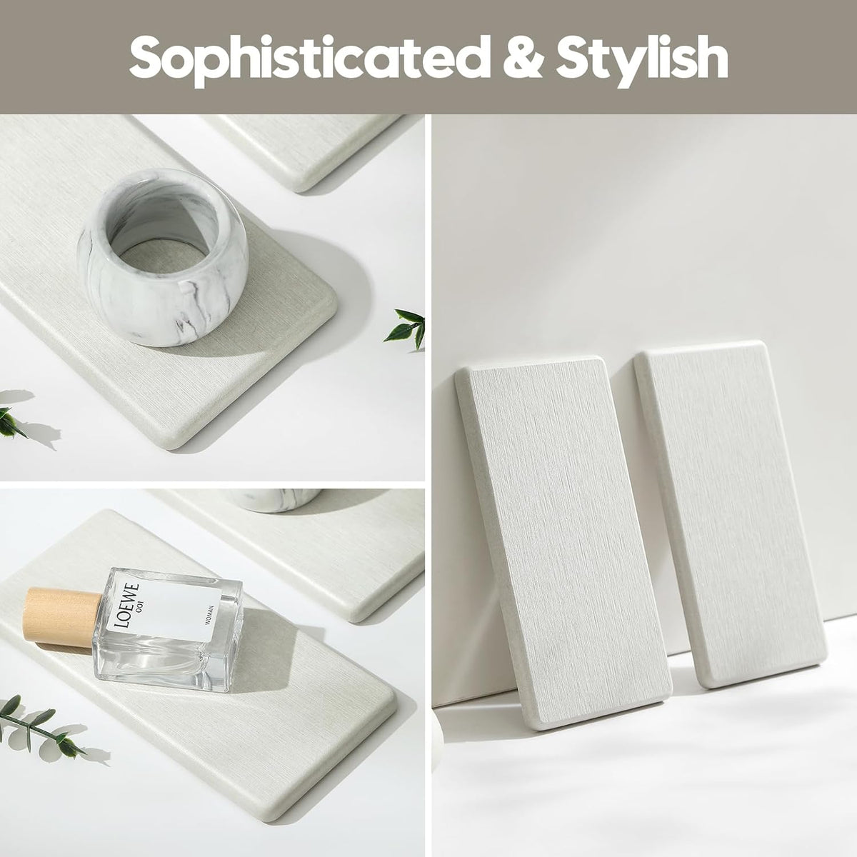 2PCS 7"x3.5" Water Absorbing Bathroom Sink Vanity Trays, Diatomite Stone Quick Drying Mat for Kitchen Counter, Dish Rack Dispenser Sponge Holder Caddy Organizer, Beige, 7"x3.5"