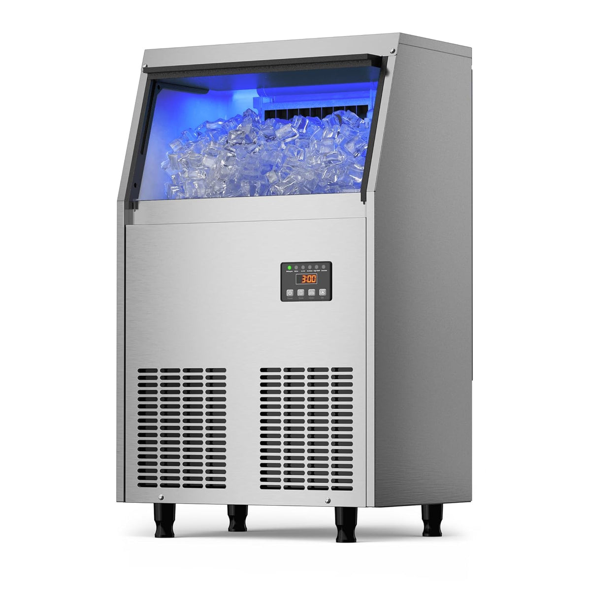 Commercial Ice Maker Machine 100Lbs/24H, Under Counter Ice Machine with 34lbs Ice Storage Bin, Stainless Steel Freestanding Ice Maker for Restaurant, Bars, Home and Offices