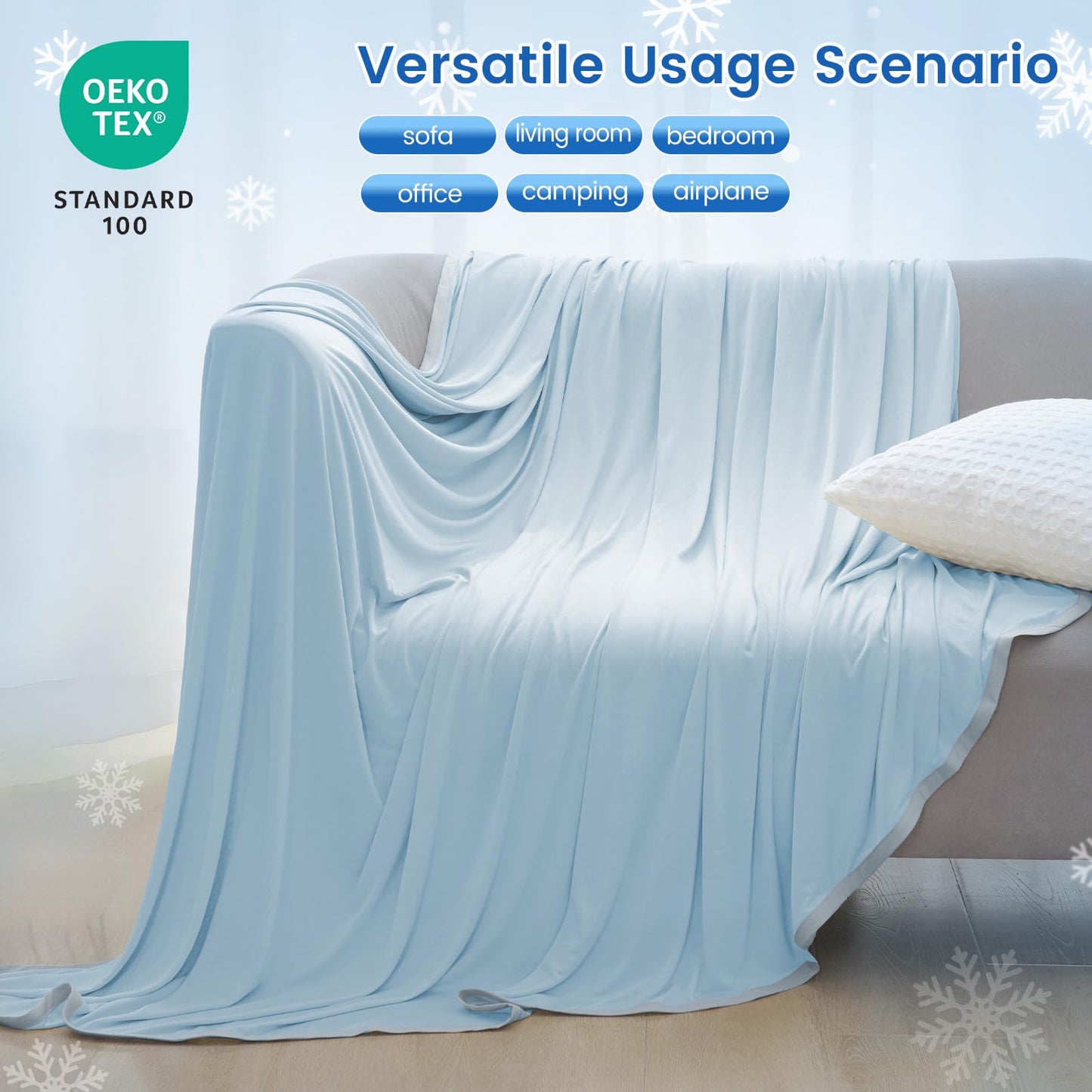 PHF Double Cooling Blanket for Hot Sleepers Queen Size, Arc-Chill Q-Max>0.5 with Double Cooling, Summer Blanket Absorbs Heat to Keep Cool All Night for Night Sweats (Ice Blue, 90''x90'')