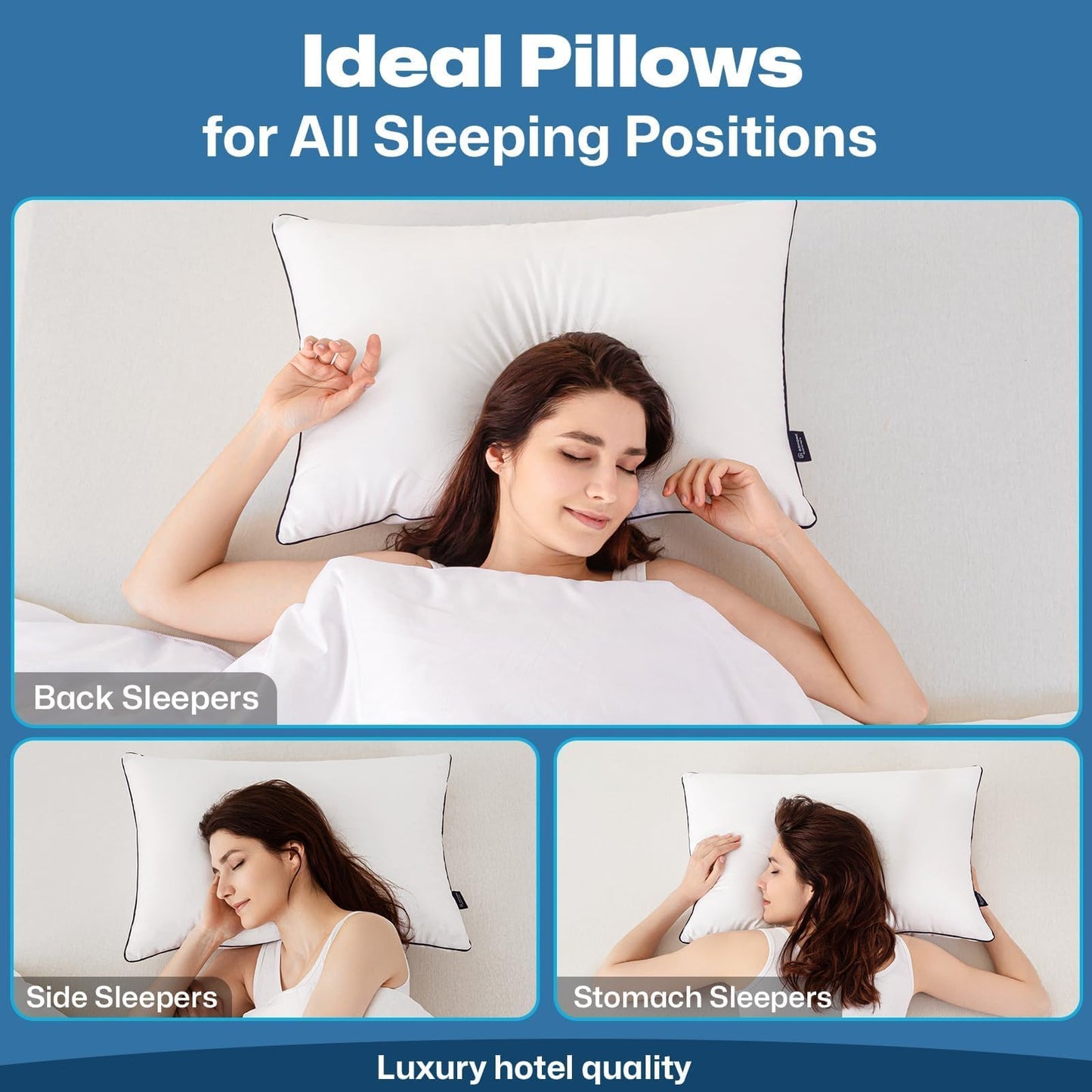 GOHOME Pillows Queen Size Set of 4 - Bed Pillows for Sleeping 4 Pack, Cooling Supportive Hotel Pillows with Premium Soft Down Alternative Fill for Side Stomach and Back Sleepers