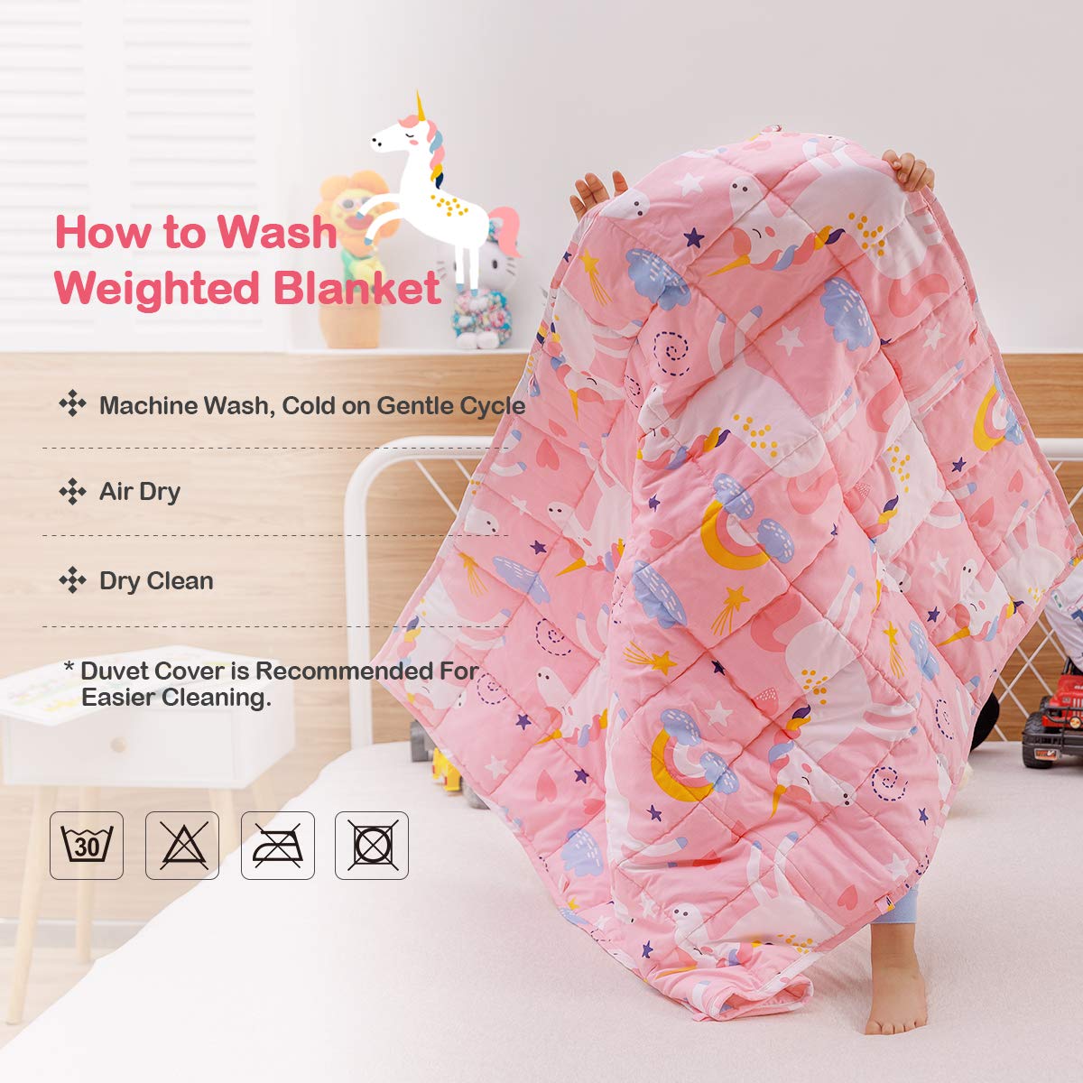 Sivio Weighted Blanket, Cotton Heavy Blanket, Breathable and Soft Weighted Throw, Pink Unicorn, 3lbs, 36 x 48 inches