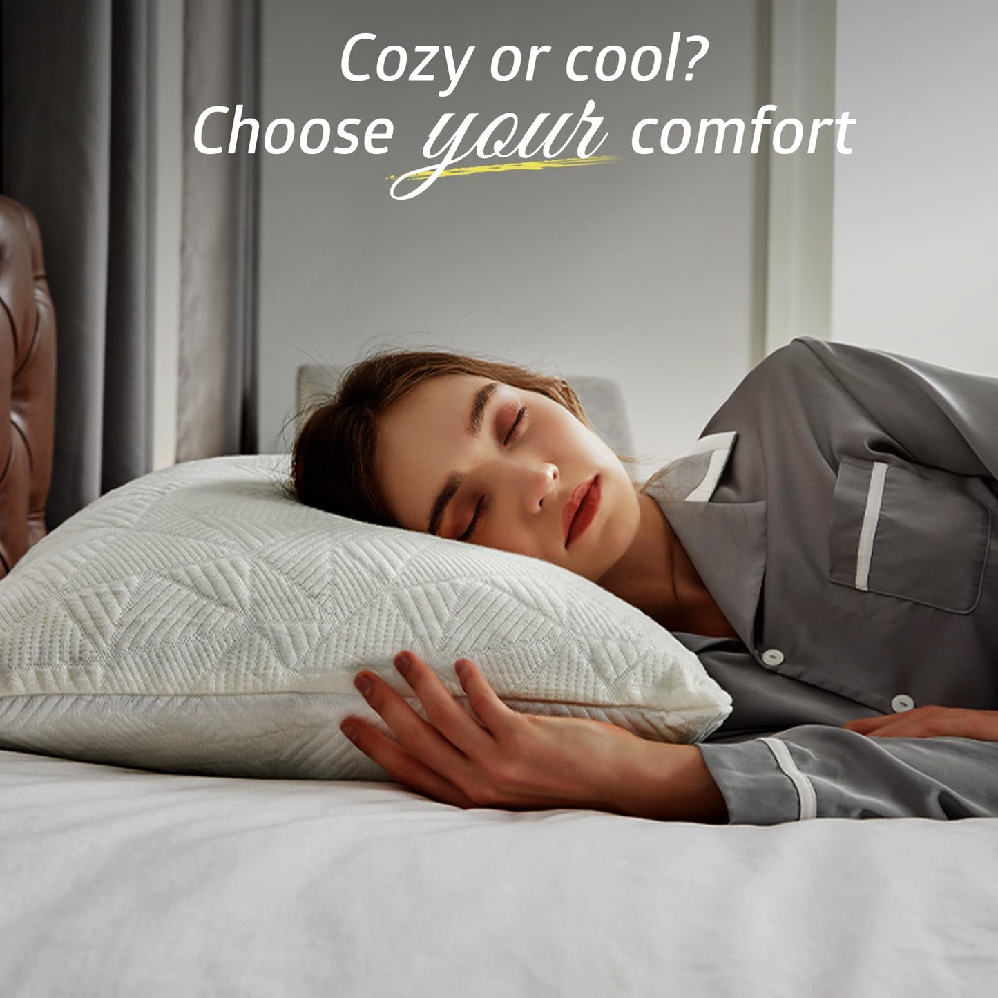 BETU Cooling Standard Pillow, Shredded Memory Foam Cool Pillow for Hot Sleepers, Adjustable Gel Firm Soft Support Bed Pillows Perfect for Back Neck Pain and Side Sleeping with Pillow Case Cover, White