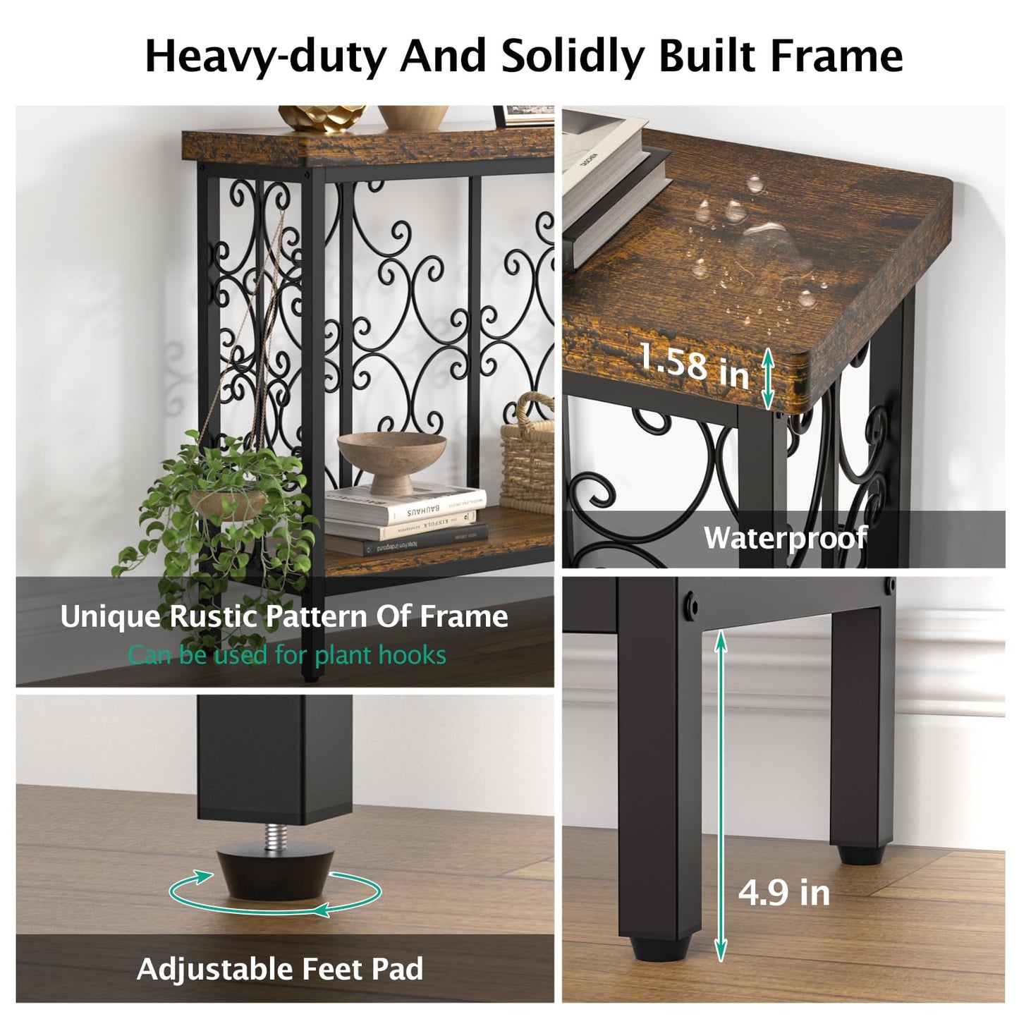XCSOURCE Console Table, 42.5" Entryway Table with Storage Shelf, Narrow Sofa Table Behind Couch, 2-Tier Hallway Accent Tables for Living Room, Entrance, Foyer, Rustic Brown