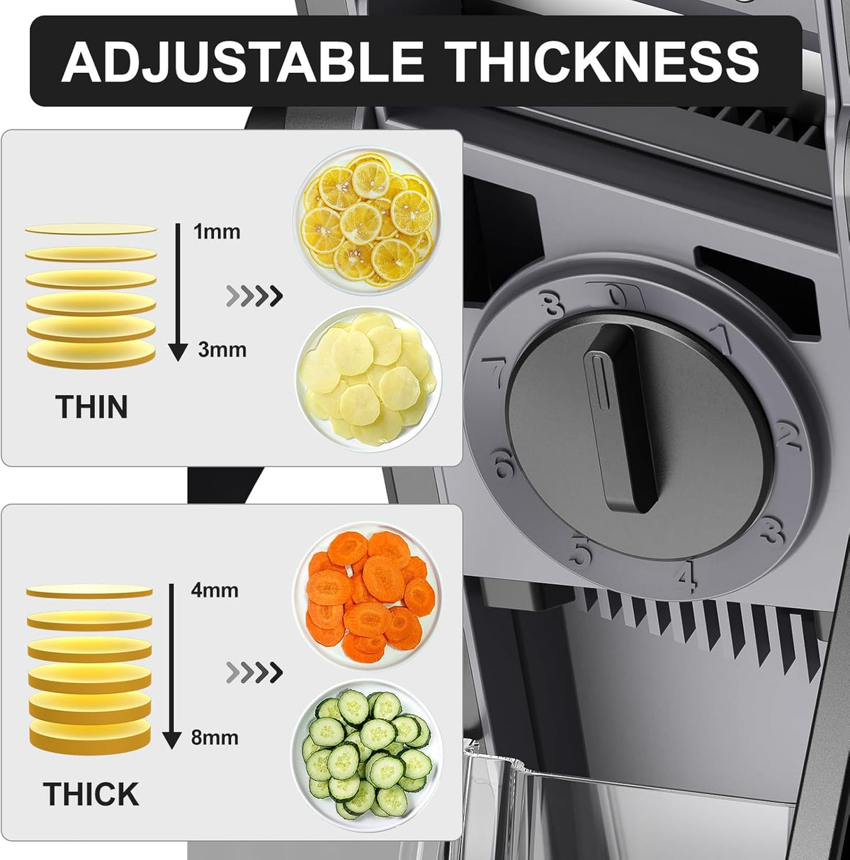 Safe Mandoline Slicer, Potato Clips Vegetable Food Cutter, Thickness Adjustable for Cucumber Onion Lemon with Vegetable Peeler (Only Slicer) Black