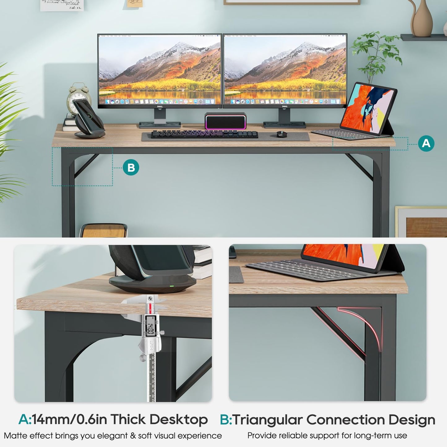 BestOffice Computer Desk,Home Office Desk, Modern Simple Style for Home Office Study Writing (Nature, 47 inch)