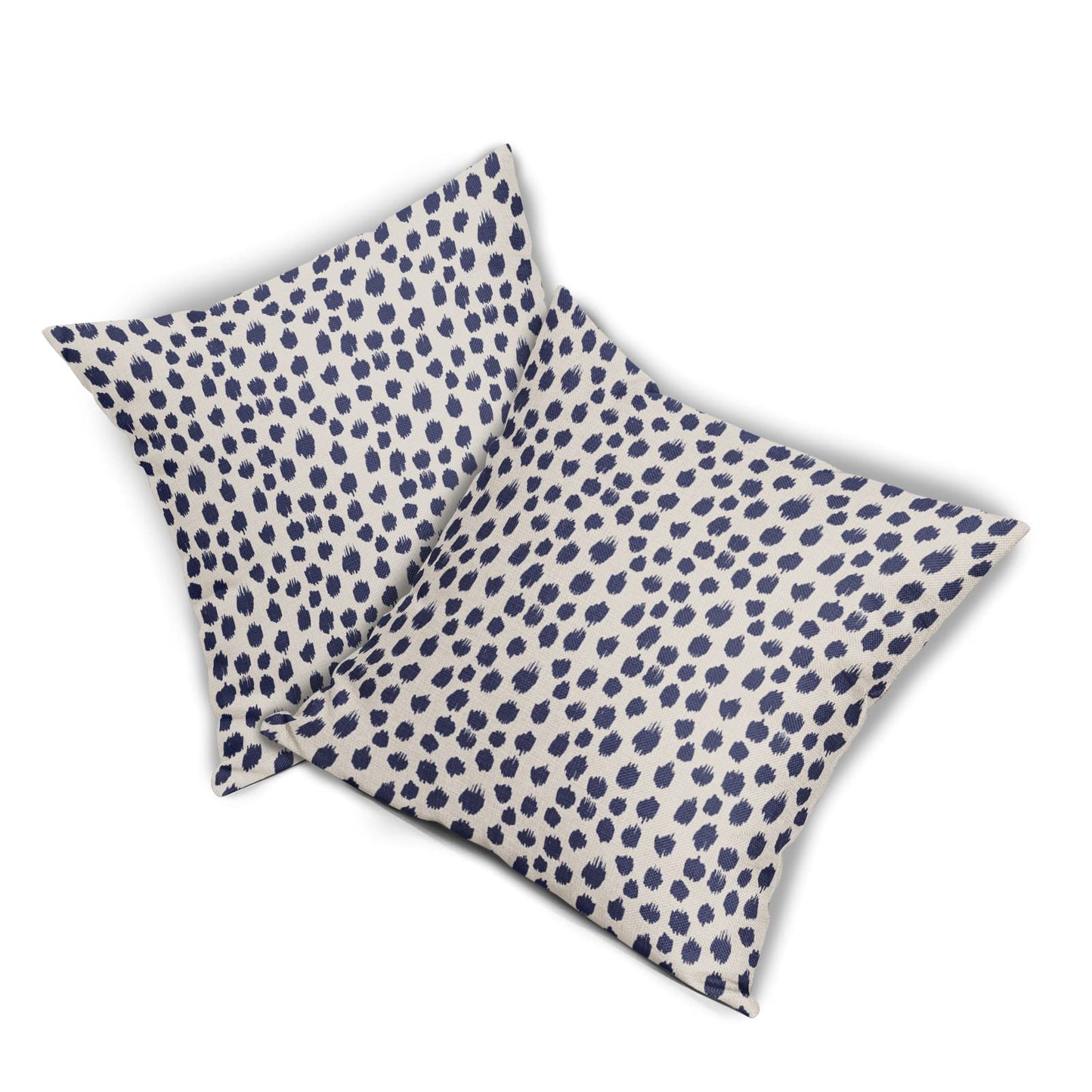 Navy Blue Cream Pillow Covers 18x18 Set of 2 Polka Dot Throw Pillows Outdoor Boho Design Brush Strokes Decorative Pillowcase Square Cushion Cover Linen Pillow Case for Home Sofa Couch Bed