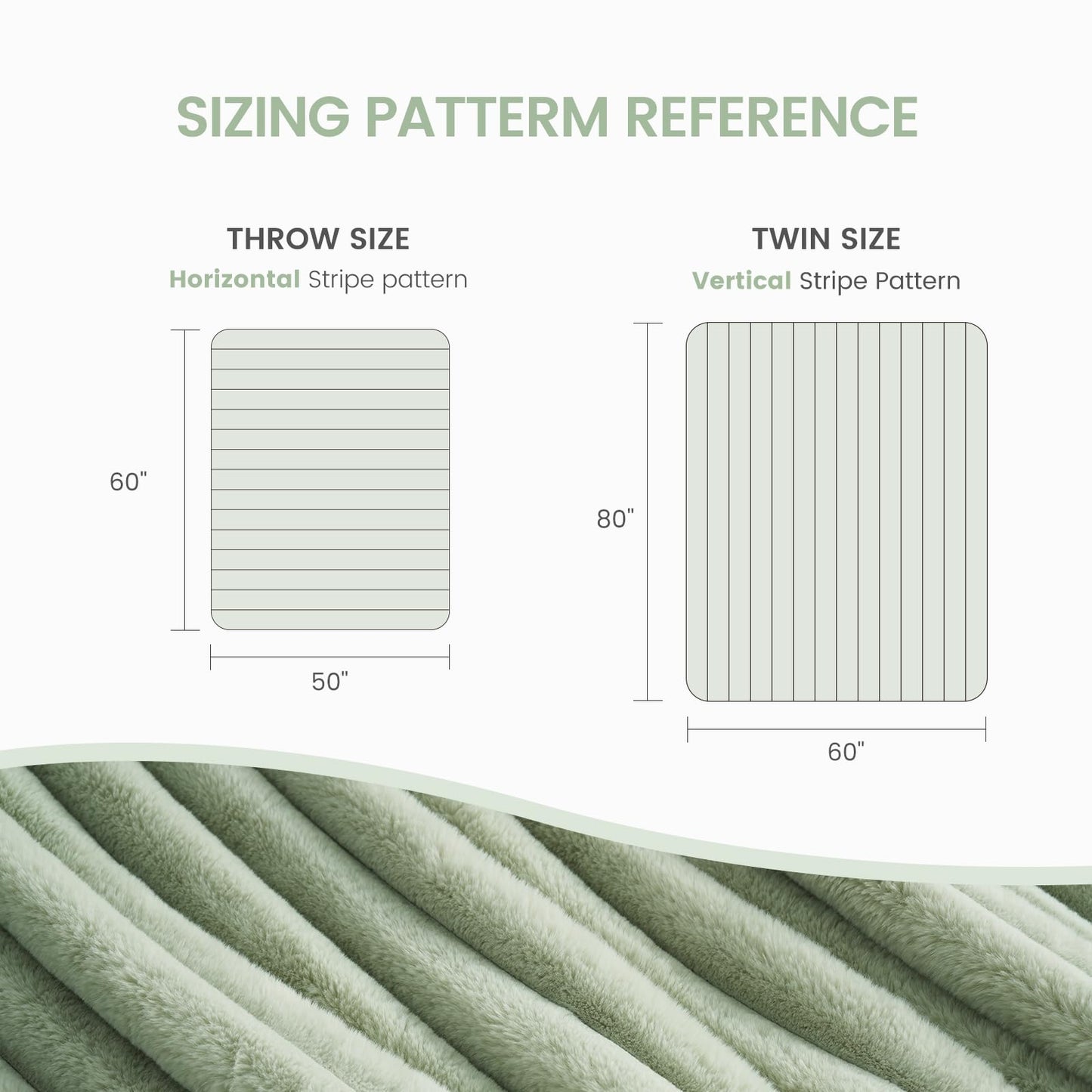 Cozy Bliss Faux Fur Throw Blanket for Couch, Cozy Warm Plush Striped Blanket for Sofa Bedroom Living Room, 50 * 60 Inches Sage Green