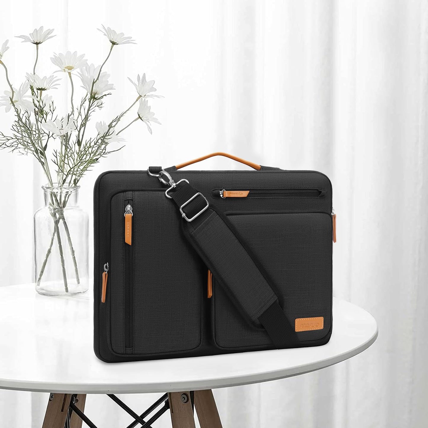 MOSISO 360 Protective Laptop Shoulder Bag,15-15.6 inch Computer Bags Compatible with MacBook Pro 16 inch, HP, Dell, Lenovo, Asus Notebook,Side Open Messenger Bag with 4 Zipper Pockets, Black