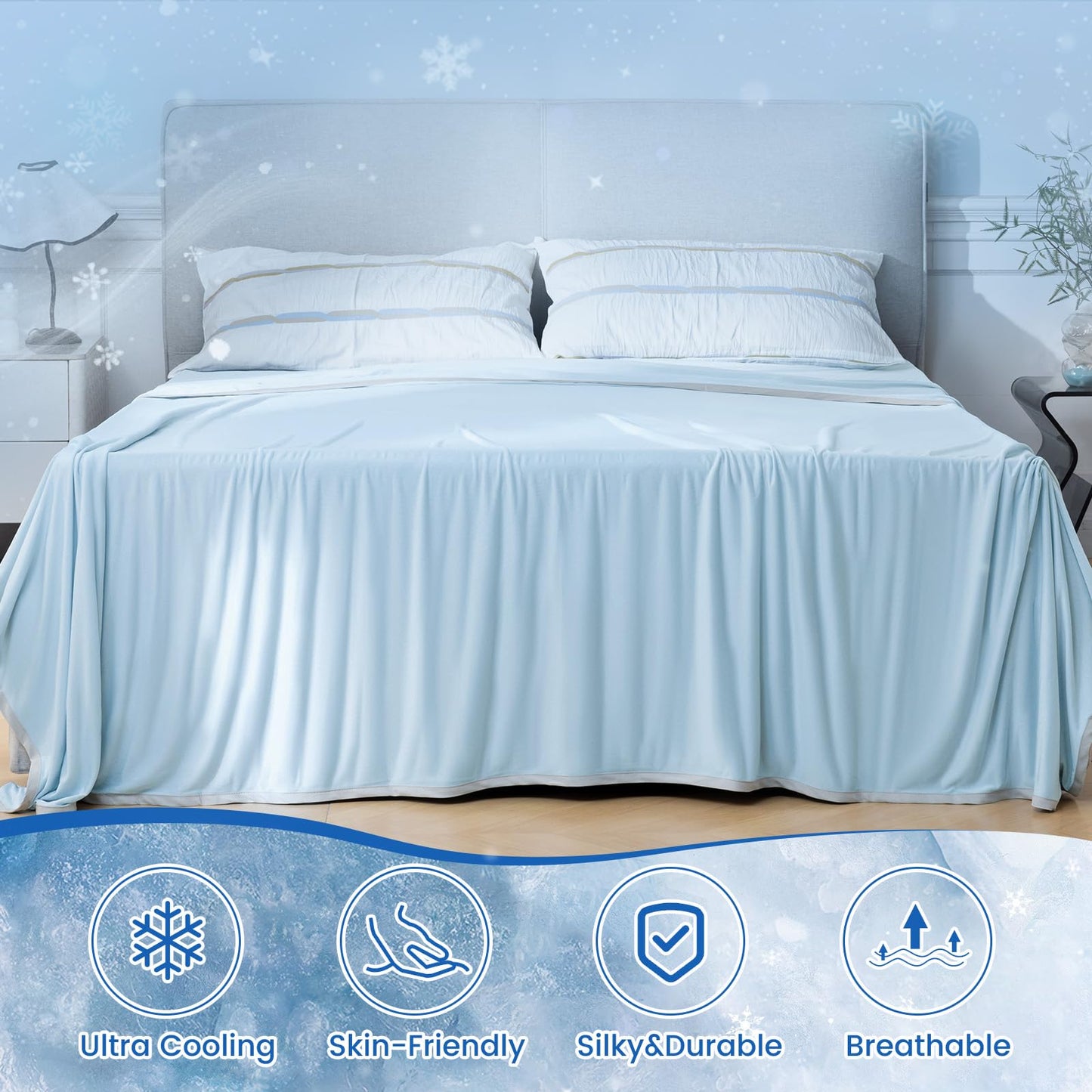 PHF Double Cooling Blanket for Hot Sleepers Queen Size, Arc-Chill Q-Max>0.5 with Double Cooling, Summer Blanket Absorbs Heat to Keep Cool All Night for Night Sweats (Ice Blue, 90''x90'')