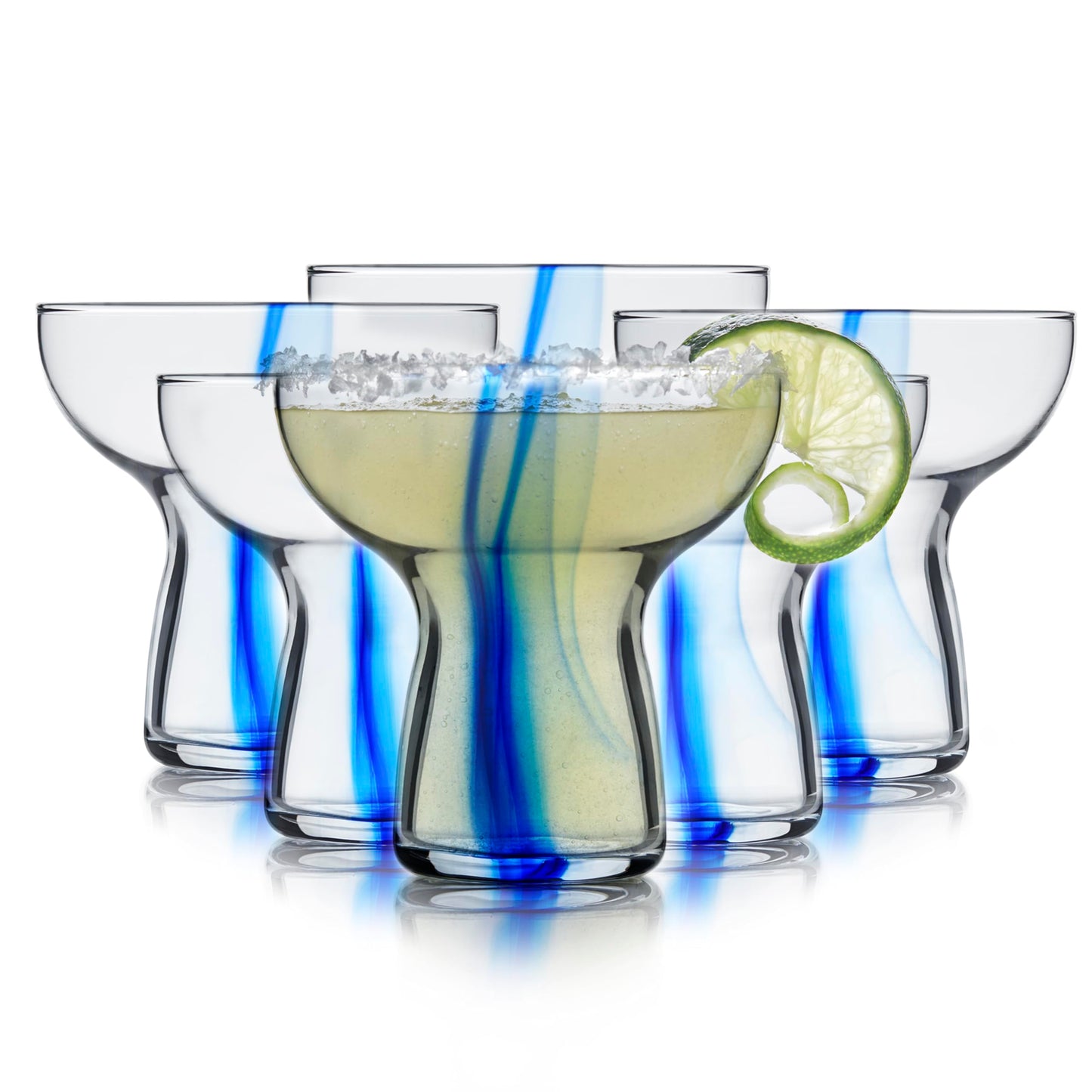 Libbey Blue Ribbon Stemless Margarita Glasses, Shallow Bowl Lightweight Margarita Glasses Set of 6, Margarita Set for Parties