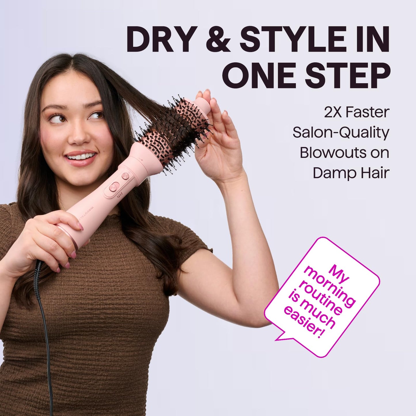 Blow Dryer Brush Set, Wavytalk Air Sculpt 5-in-1 Hot Air Brush Set, Multi Hair Styler for Salon Blowouts, Smooth Curls, Volumizing and Straightening, Sleek and Less Frizz, Pink