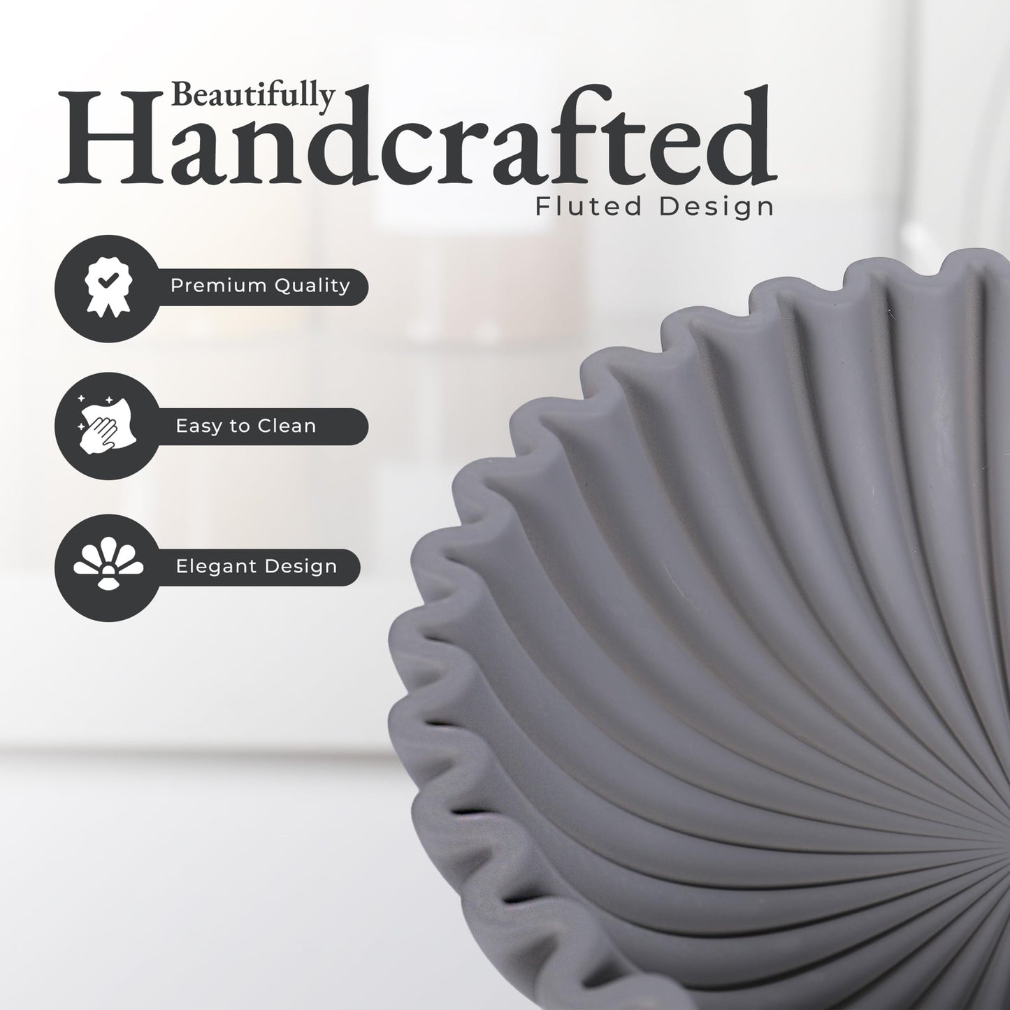 FNTSTICGOODS Large Ruffled Decorative Bowl - 10” Diameter & 3” Height - Handcrafted Concrete Fruit Bowl - Stylish Key Holder for Entry Table