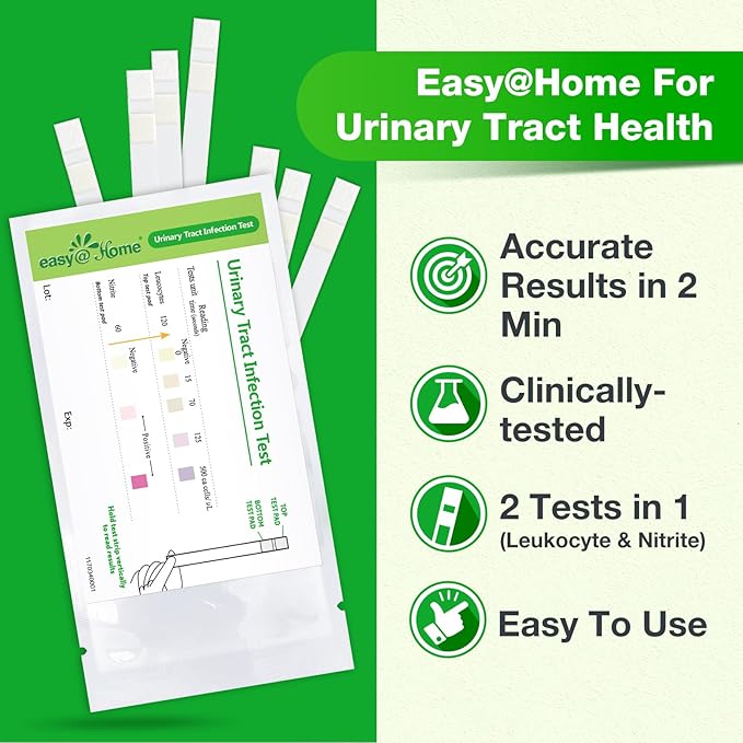 Easy@Home 50 Individual Pouch Urinary Tract Infection Test Strips, UTI Urine Testing Kit for Urinalysis and Detection of Leukocytes and Nitrites (UTIPOUCH-50P)
