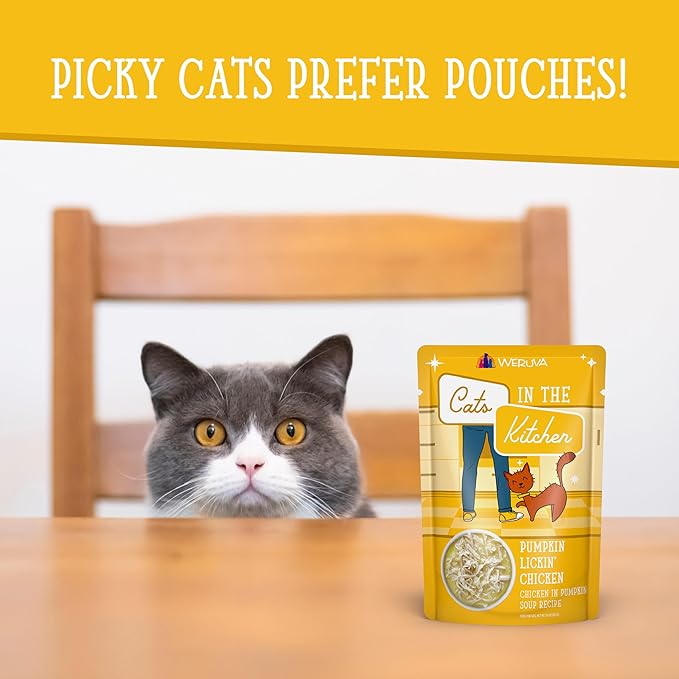 Weruva Cats in The Kitchen, Pumpkin Lickin' Chicken with Chicken Breast in Pumpkin Soup Cat Food, 3oz Pouch (Pack of 12)