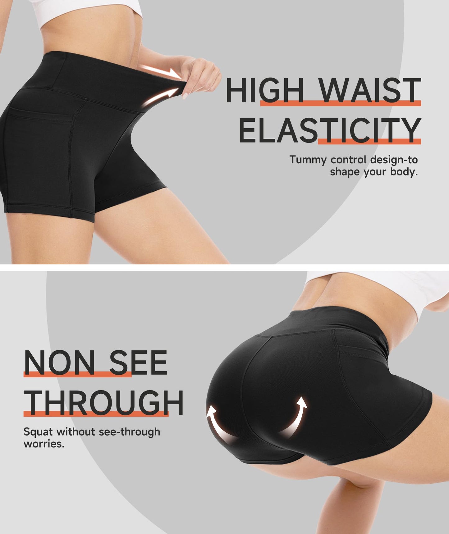 Biker Shorts Women with Pockets - 3"/5"/8" High Waisted Soft Tummy Control Workout Shorts for Yoga Athletic Gym White