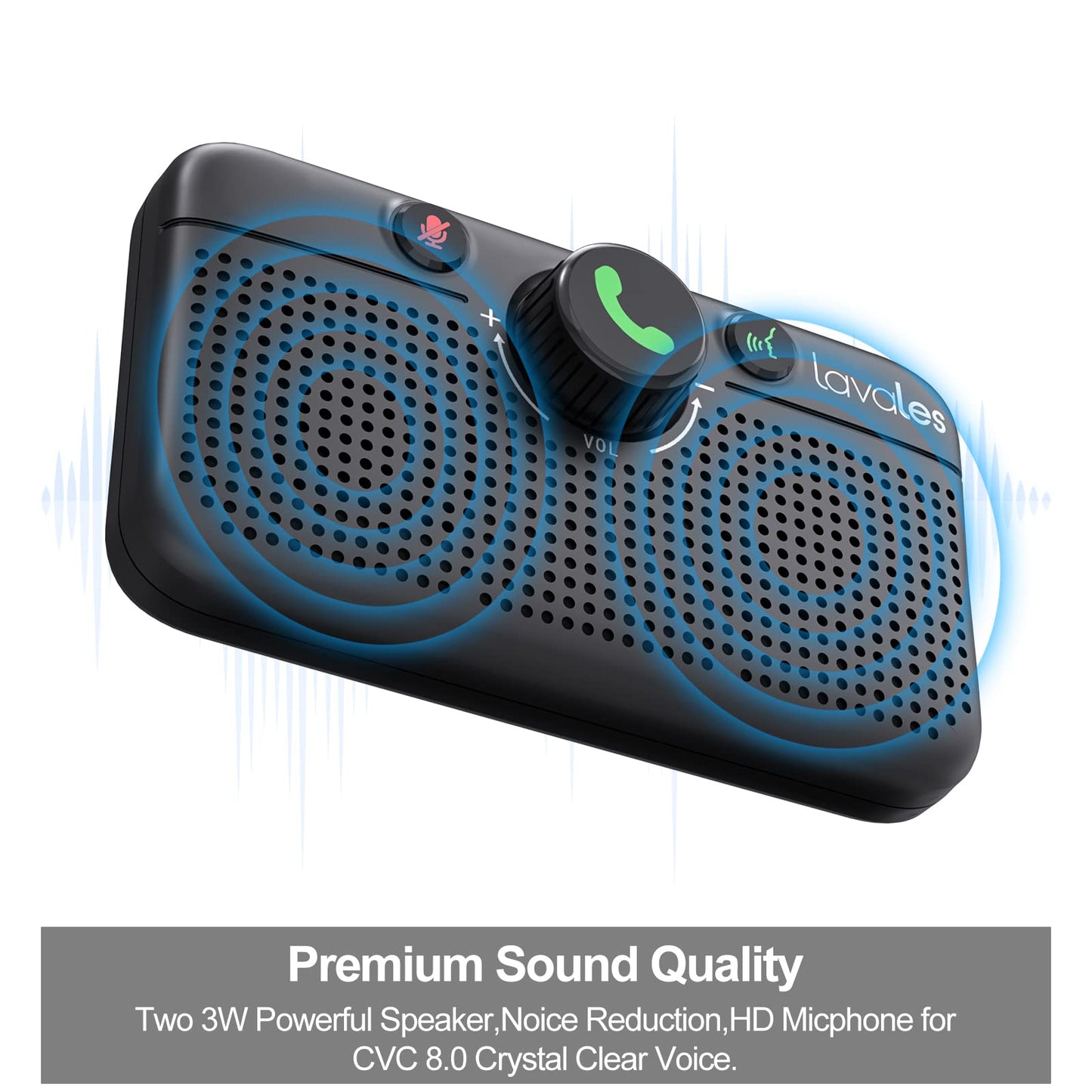 Lavales Bluetooth 5.3 Speaker, Handsfree Bluetooth Speaker Kit, Support Siri & Google Voice Assistant, Car Phone Speakerphone with Visor Clip