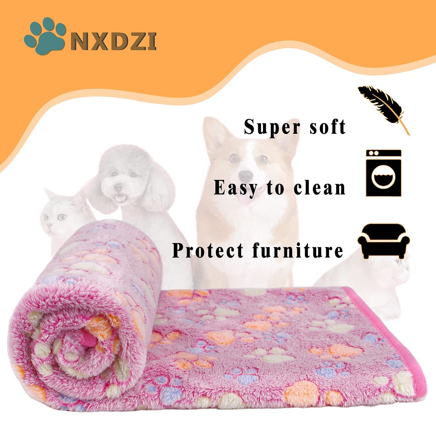 Dog Blankets for Large Dogs, 3 Pack Dog Blanket Washable 41" x 31", Fuzzy Soft Pet Mat Throw Cover for Kennel Crate Bed, Cute Paw Pattern, Cat Blanket, Blankets for Dogs, Pet Blanket