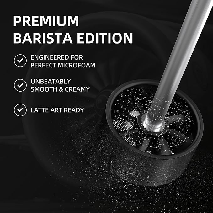 Bincoo Performance Milk Foamer - Dual Speed, Waterproof, Stainless Steel, Ultra Fast Handheld Drink Mixer - Create Barista Microfoam in 40 Seconds for Latte, Cappuccino & Coffee at Home (Black)