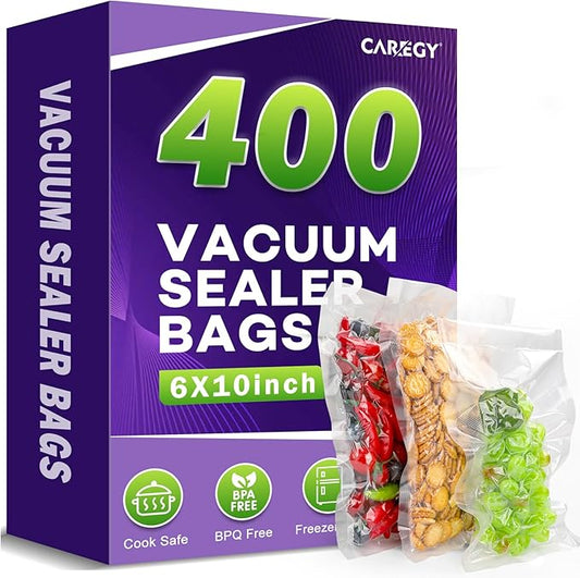 CAREGY Vacuum Sealer Bags 400 Pint 6" x 10" with BPA Free for Food Storage Meal Prep or Sous Vide