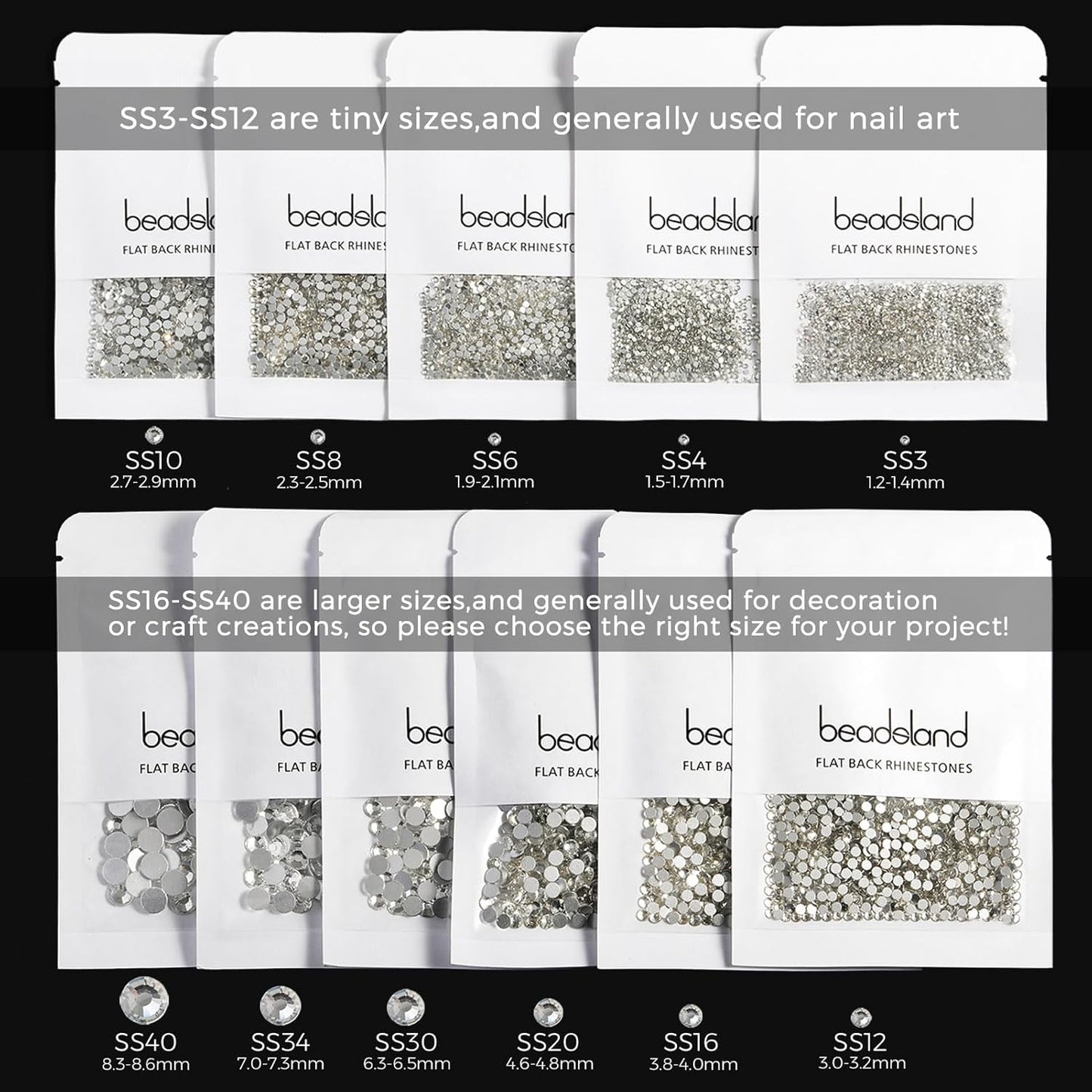beadsland Flat Back Crystal Rhinestones Round Gems for Nail Art and Craft Glue Fix, Light Purple (2.9-3.0mm) SS12/1440pcs
