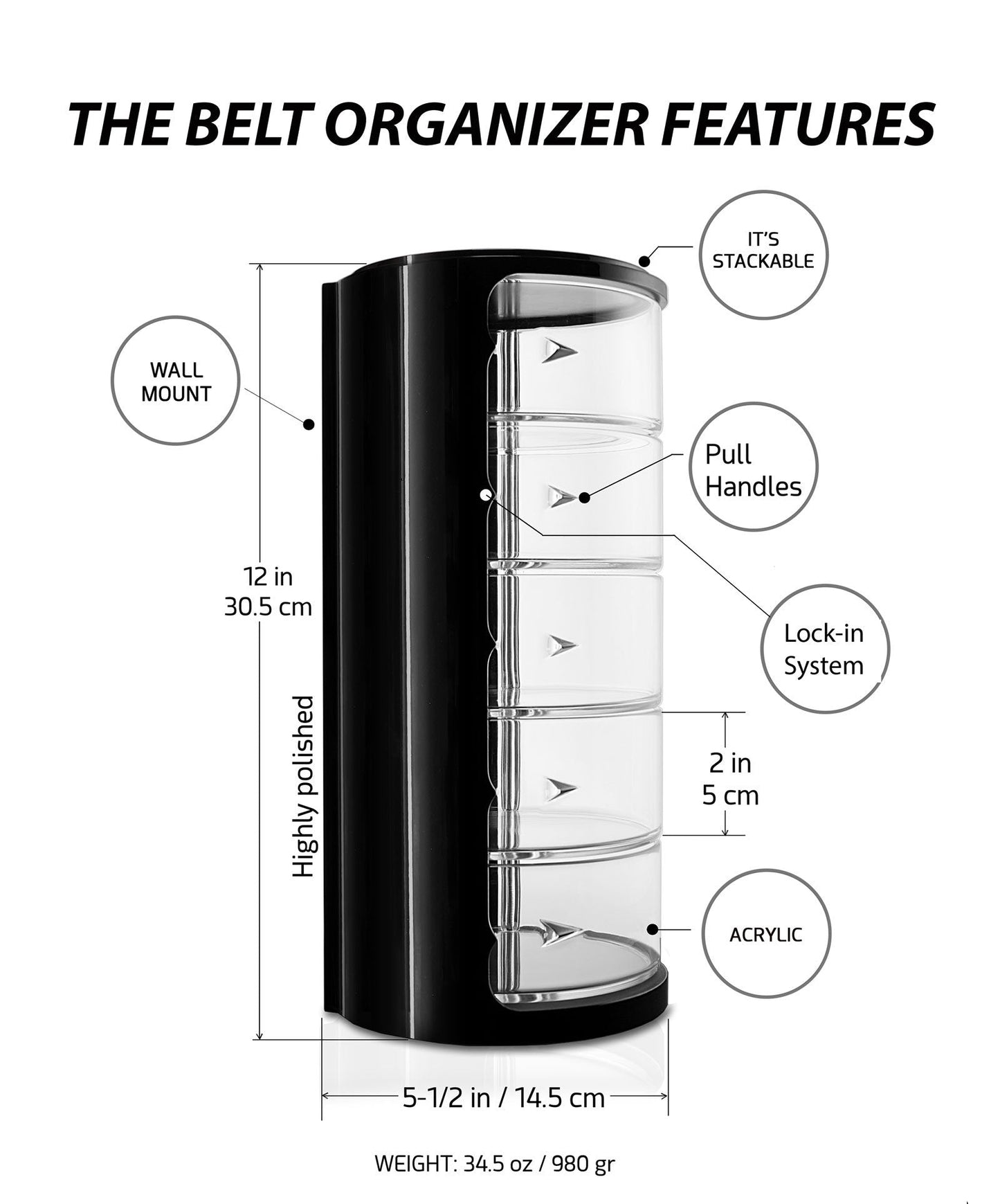ELYPRO - Acrylic Belt Organizer, Rotating Drawer Storage for Belts, Jewelry, Makeup & Accessories – Transparent, Stackable, Wall-Mountable Design for Closet, Dresser, Vanity – Design Patent Protected