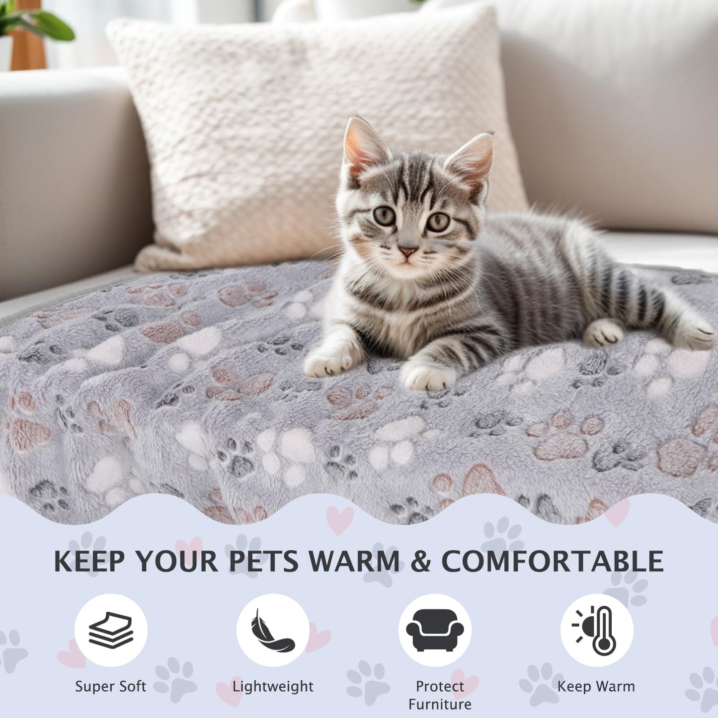 BVAGSS 6 Pack Small Dog Blanket, Super Soft Warm Pet Cover Blankets, Paw Print Puppy Fleece Flannel Blanket for Small Medium Dogs and Cats MW003