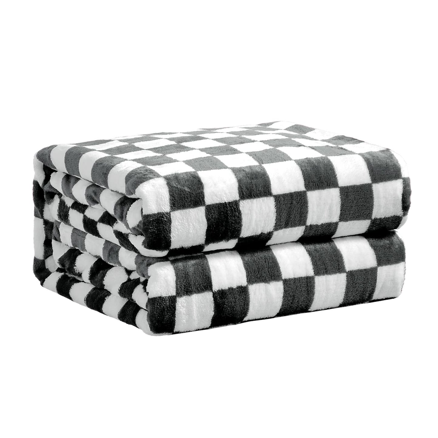 FY FIBER HOUSE Black and White Checkered Throw Blanket for Couch Soft Cozy Checker Blankets, 50"x60"