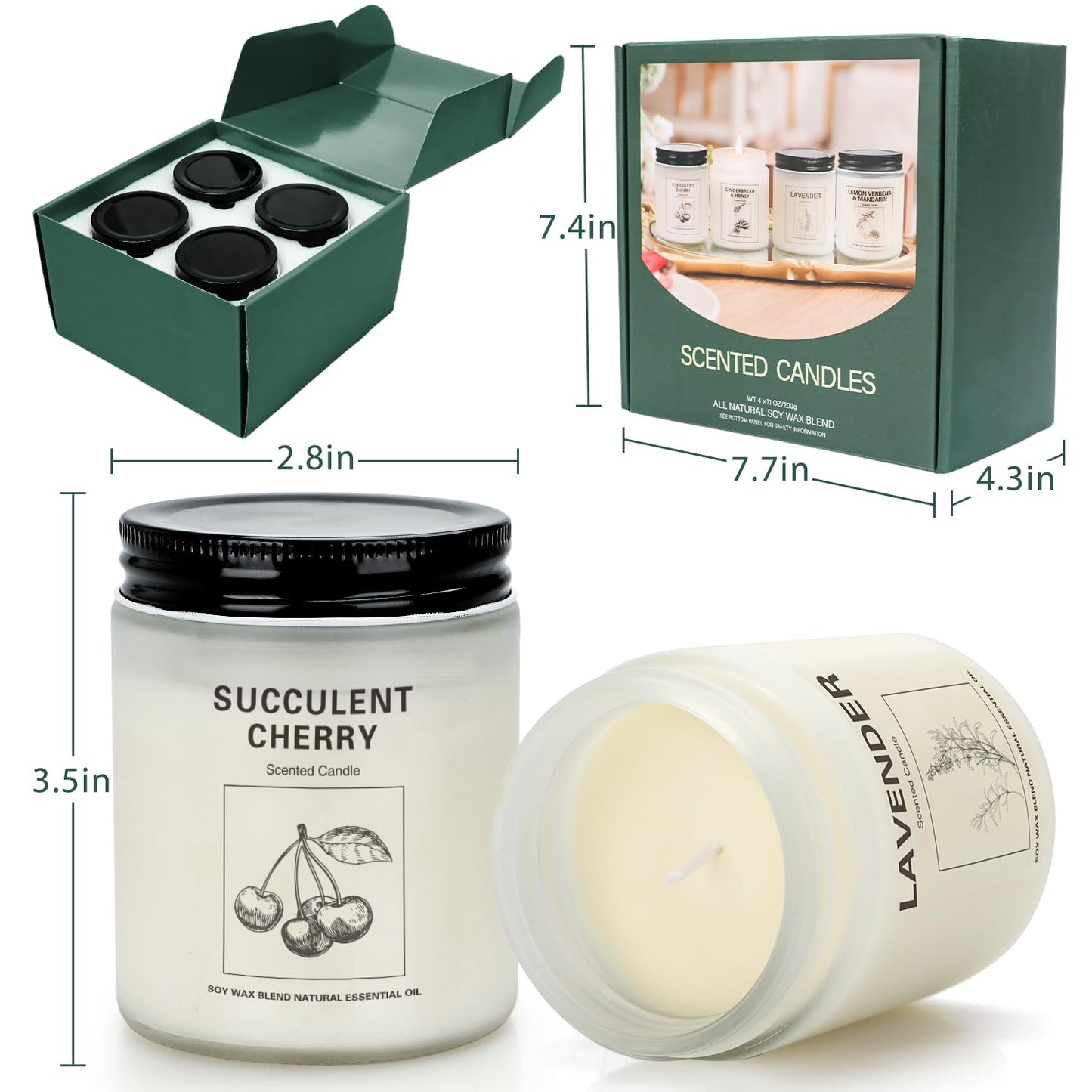 Scented Candles Sets, Candles for Home Scented,Made with Natural Soy Wax & Essential Oils, 35 Hour Burn Time,4 x 7.1 Oz Aromatherapy Candle Gifts for Christmas Birthday Women Mom Best Friends.