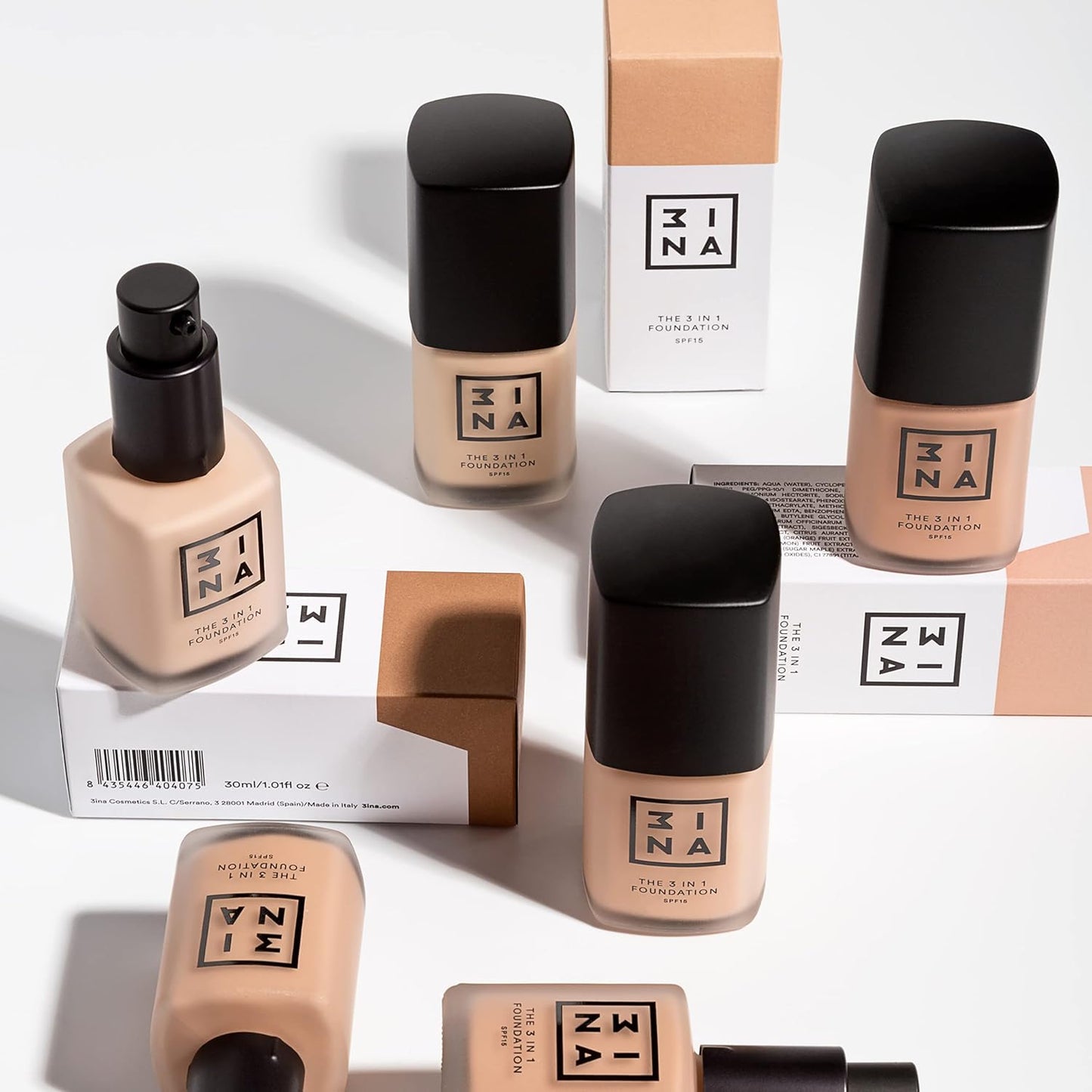 3INA The 3-In-1 Foundation 204 - Vegan Formula - Combination Of Primer, Concealer And Foundation - Medium Coverage - Natural Finish - Perfect For Covering Lines And Blemishes - Long Lasting - 1.01 Oz