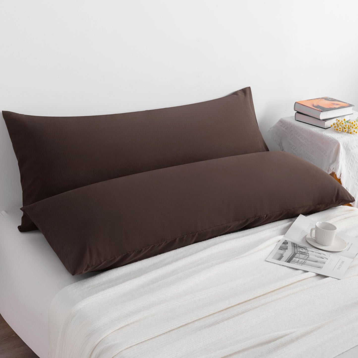 NTBAY Body Pillow Cases Set of 2, 2 Pack Brushed Microfiber 20x54 Inches, Soft, Wrinkle, Fade, Stain Resistant Dark Brown Pillow Cases with Envelope Closure