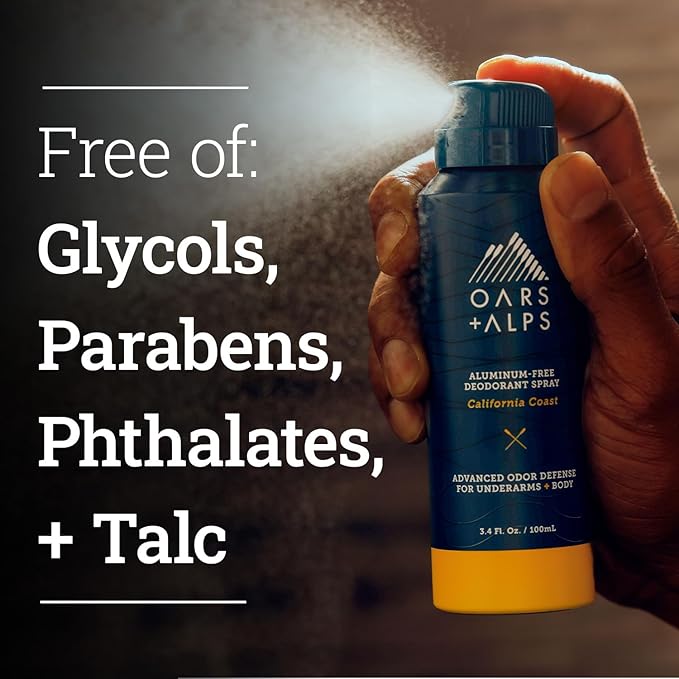 Oars + Alps Spray Deodorant for Men and Women, Aluminum Free Deodorant and Full Body Spray, California Coast, 3 Pack