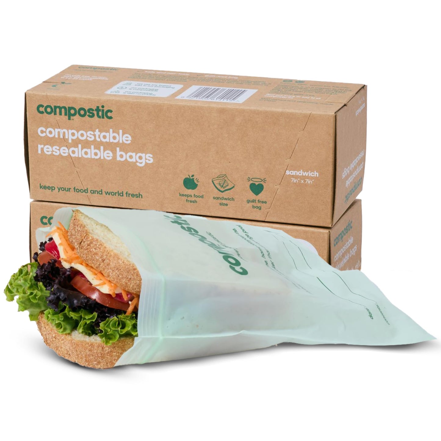 Home Compostable Resealable Gallon Bags (10.5"x10.5"), Microwave & Freezer Safe, Organic Food Storage Container, 100 Count (Pack of 1)