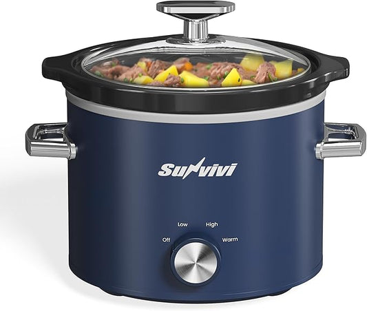 Sunvivi 2 Quart Slow Cooker, Small Slow Cooker with Removable Ceramic Pot, Food Warmer with 3 Heating Settings & Dishwasher Safe Glass Lid, Blue