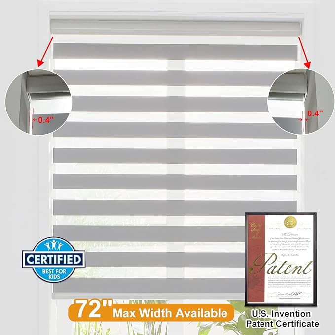 Persilux Cordless Zebra Blinds for Windows Sheer Shades for Day and Night Thermal Insulated Window Shades for Home, 58" W x 47" H, Grey