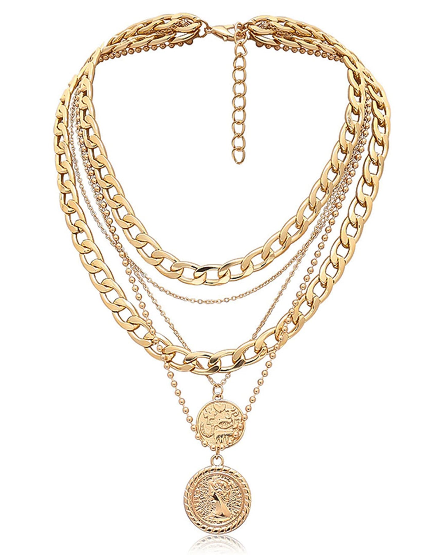 MJartoria Gold Layered Necklaces for Women Trendy Retro Coin Pendant Necklace Dainty Chunky Chain Choker Necklaces for Jewelry Birthday Gifts (Gold, A-Retro Coin-5 in 1 Layered)
