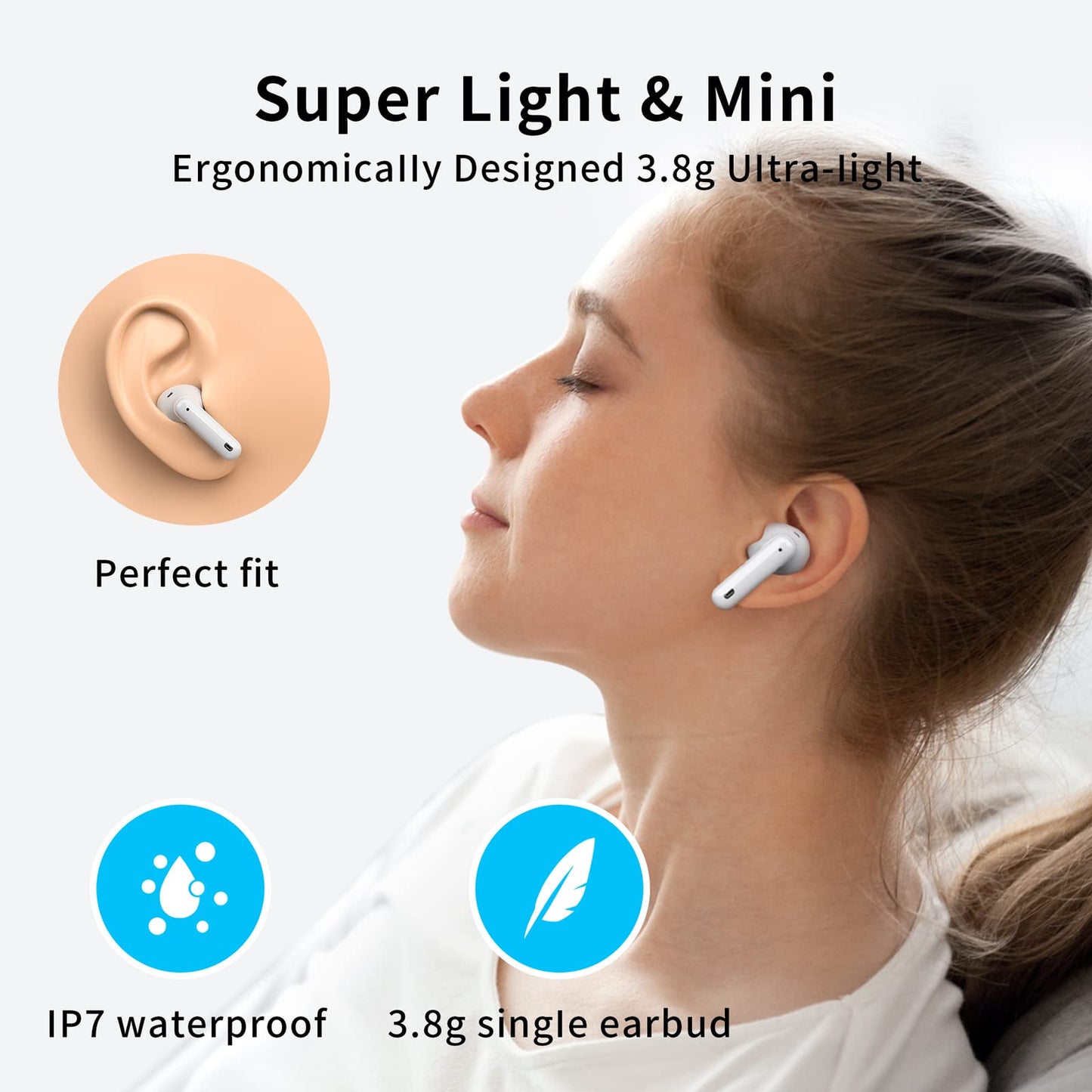 XIAOWTEK A40 Pro Wireless Earbuds, 50Hrs Playtime Bluetooth Earbuds Built in Noise Cancellation Mic with Charging Case, Bluetooth Headphones with Stereo Sound, IPX7 Waterproof Ear Buds for Phone