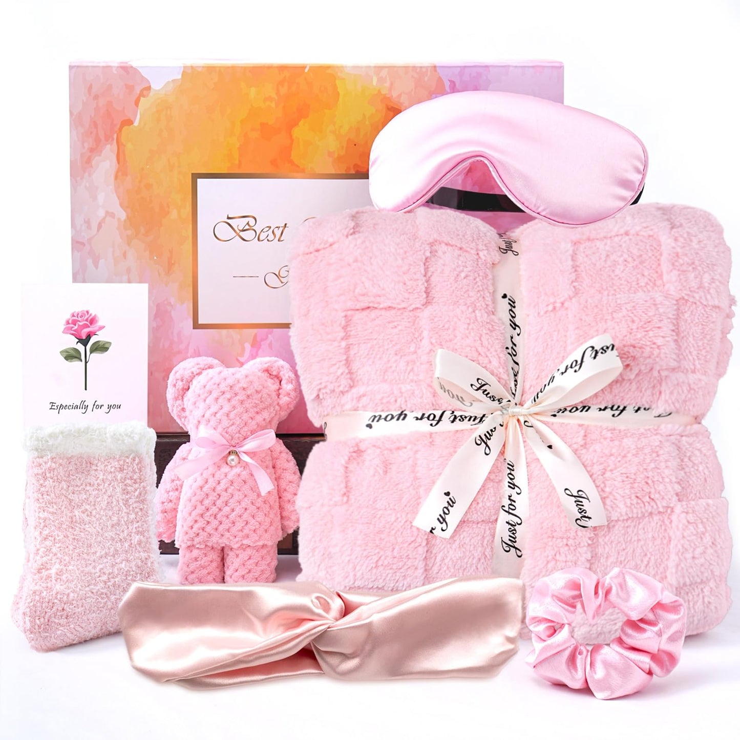 Gracelife Get Well Soon Gifts for Women Hug in a Box Friendship Mothers Day Birthday Thank You Gifts Baskets Birthday Box Sister Friend Female Mom Wife Her Girlfriend Coworker Bestie (Pink)