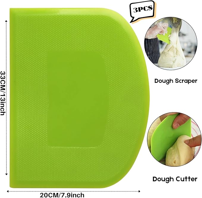 SURDOCA Dough Scraper Bench Scraper - 3P 13x7.9" Plastic Flexible Bowl Scraper, Sharp Edge & Angles Cake Scraper. Non-Slip Bakeware Decorating Tools Sculpting & Modeling Tools - Blue+Yellow+Pink
