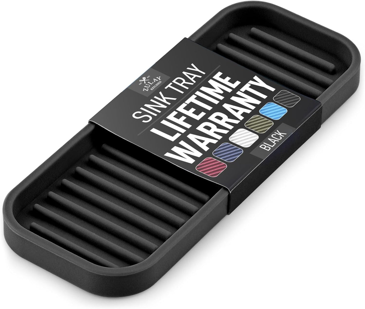 Zulay Kitchen (9x3.5) Silicone Sponge Holder for Kitchen Sink - Flexible Multipurpose Soap Tray Sponge Holder - Sink Organizer Tray for, Bathroom, Makeup, Trinkets & More (Black)