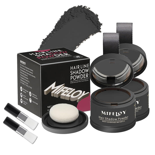 2 Pack Root Touch Up Shadow Powder, Gray Hair Cover Up, Women Color Root Coverage Powder for Thinning Grey Hairline, Men Instantly Concealer Hair Loss Beard Line Eyebrow, Black