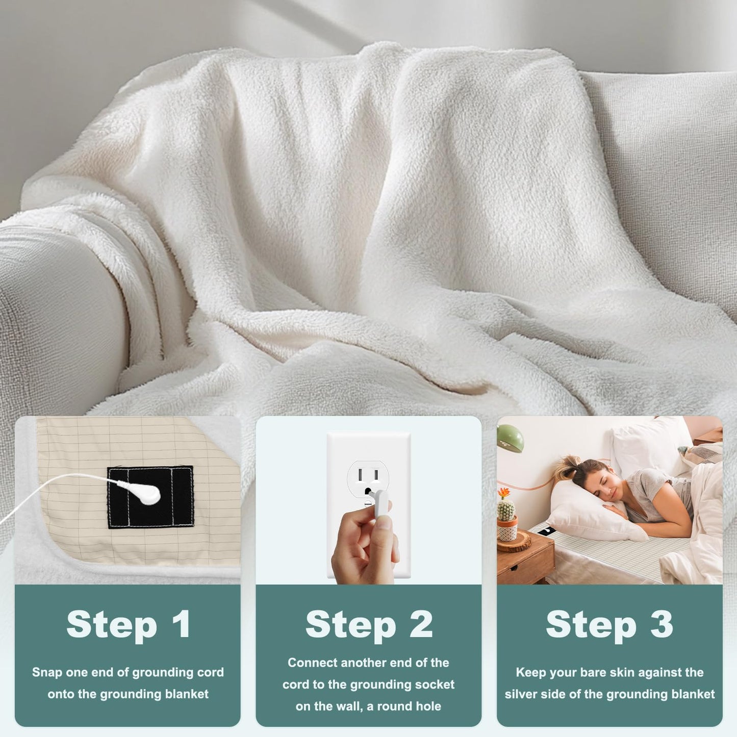 MAOOHON Grounding Blanket Queen, Earth Connected Bedding Throw, Grounding Sheet for Improved Sleep, Includes Silver Fiber 60x80 Inch, White