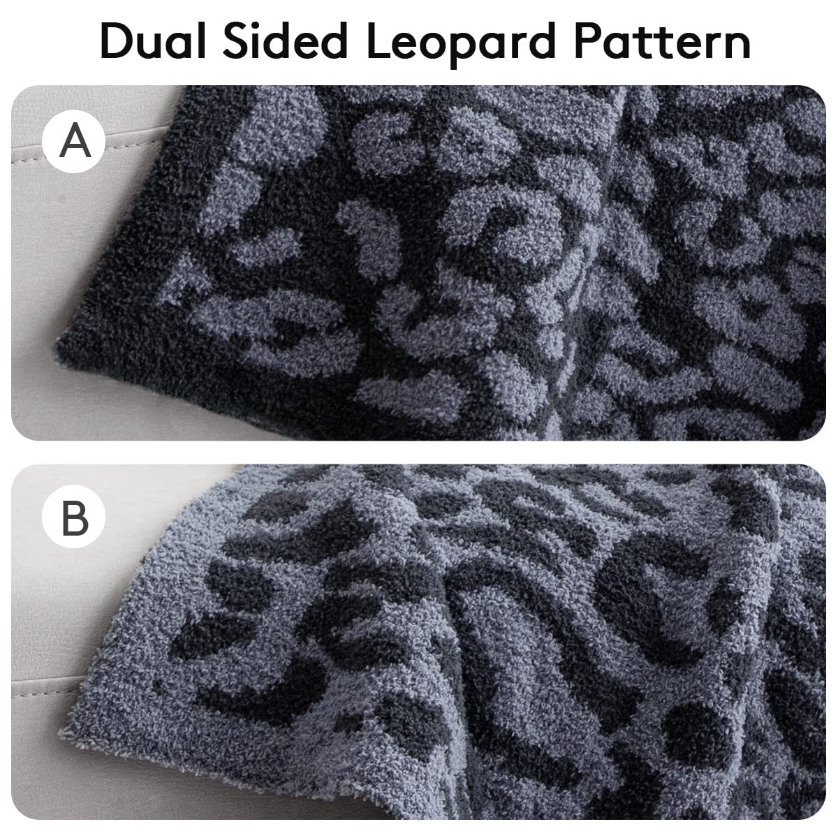 MH MYLUNE HOME Ultra Soft Leopard Throw Blanket (50x60 inches) Microfiber Blanket Plush Warm Reversible Cheetah Blanket Leopard Pattern Throw for Couch Bed Sofa - Dark Blue and Charcoal Gray, 50"x60"