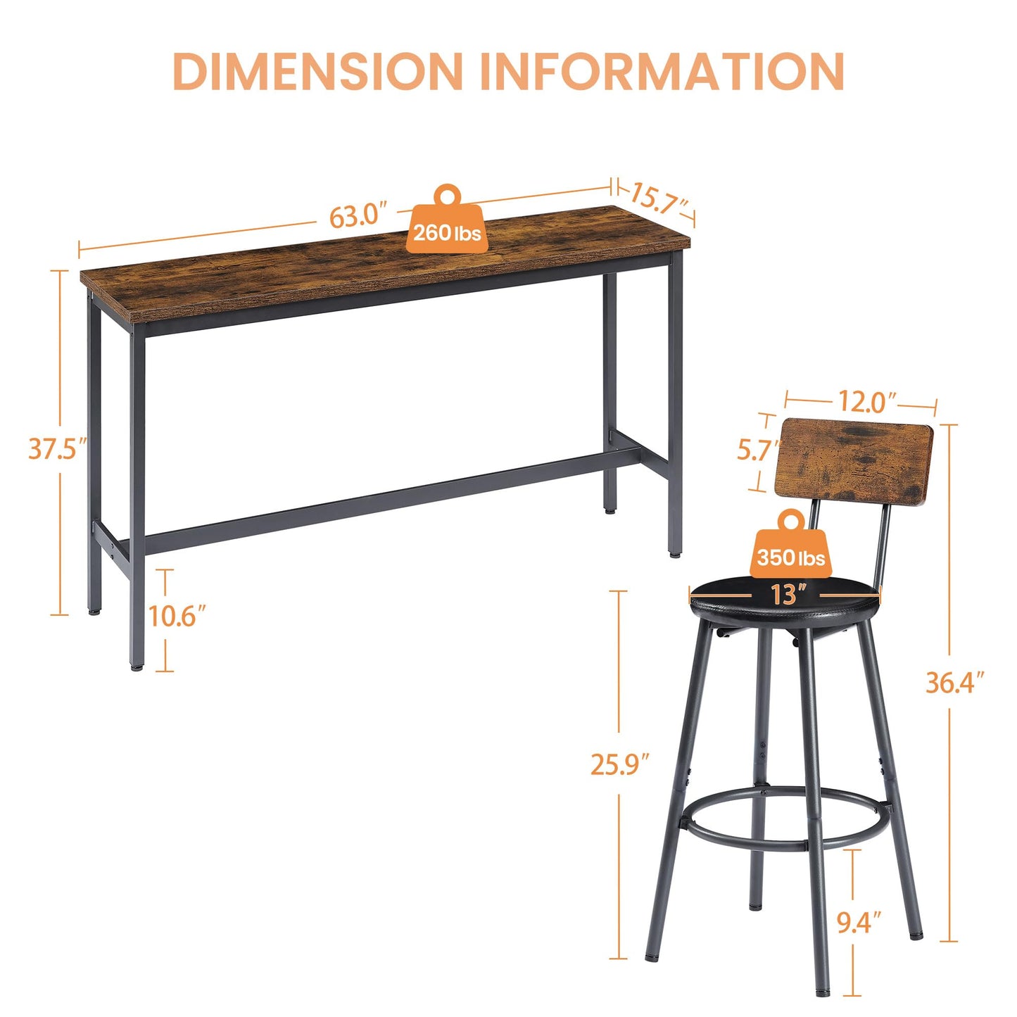 Tmsan 63" L Bar Table and Chairs Set for 3, 4 Piece Long Rectangle Pub Bistro Dining Table Set with 3 PU Upholstered Bar Stools, Counter Height for Kitchen Restaurant