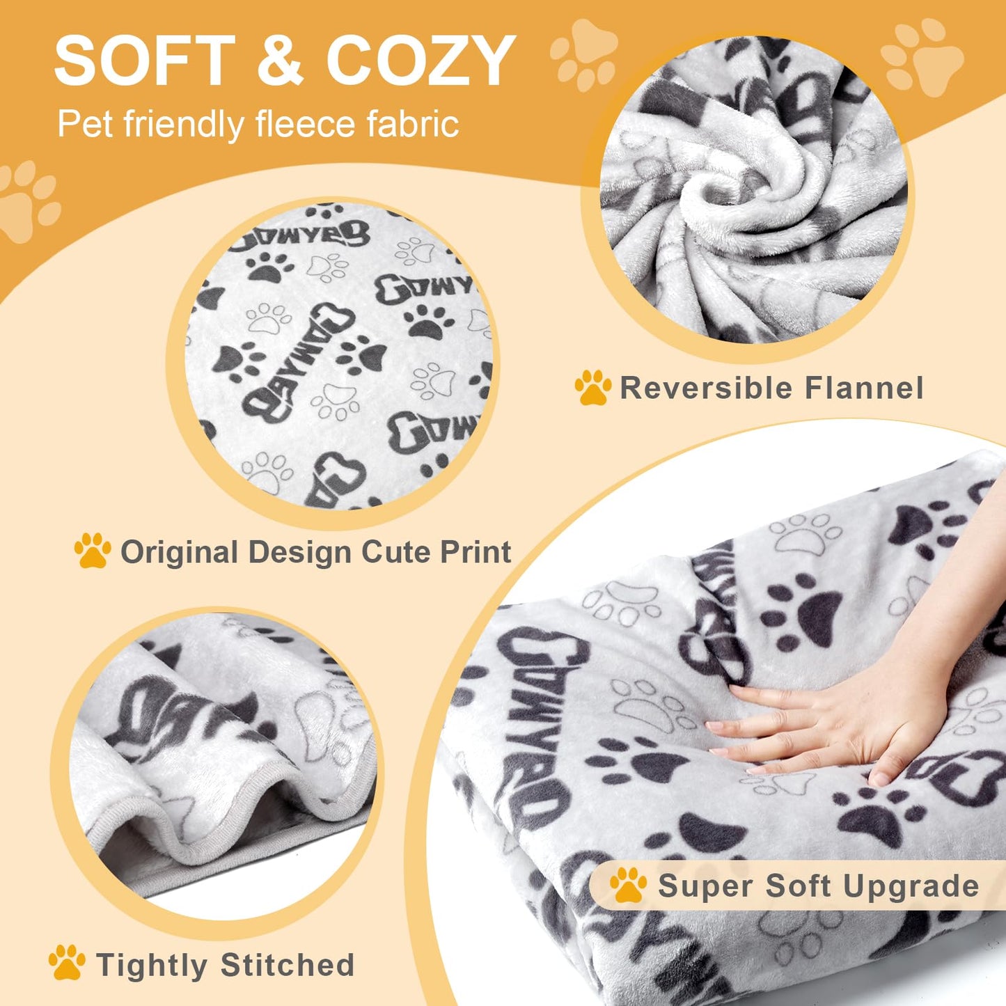Gowyeg Soft Dog Blanket for Large Dogs - Fluffy Pet Blanket for Cats & Puppy, Reversible Paw Print Design Throw Blanket for Bed, Couch, or Travel - 41x31 Inch, Gray