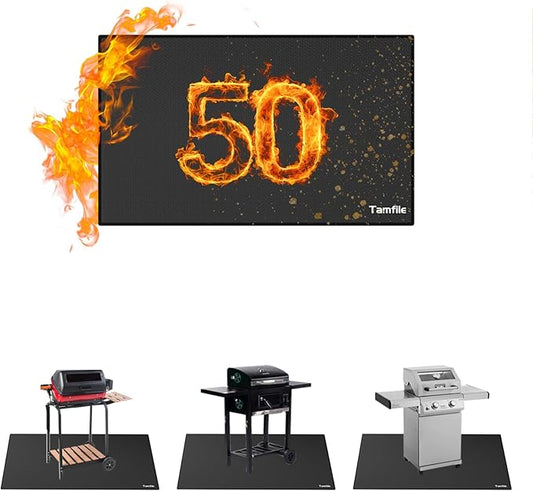 Tamfile Large 50 x 30 Inch Under Grill Mats for Outdoor Grill, Double-Sided Fireproof Heat-Resistant Pad, Indoor Fireplace/Fire Pit Rubber Mat, Oil-Proof Waterproof BBQ Protector for Deck and Patio